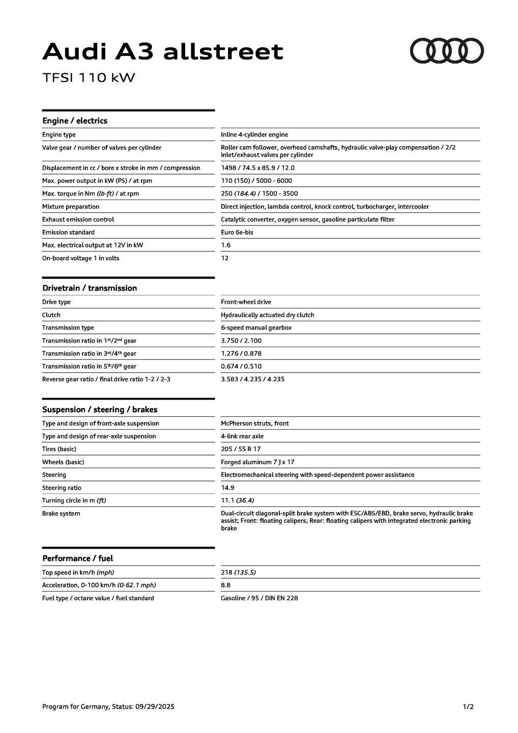 A3 allstreet TFSI (110 kW)