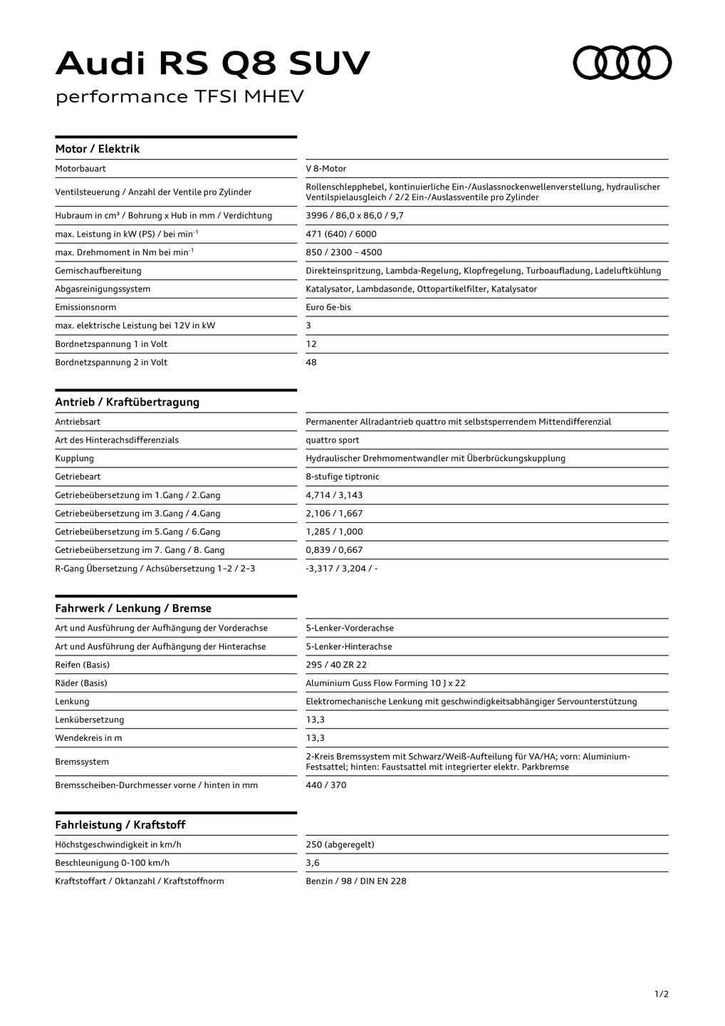 RS Q8 SUV performance (471 kW)