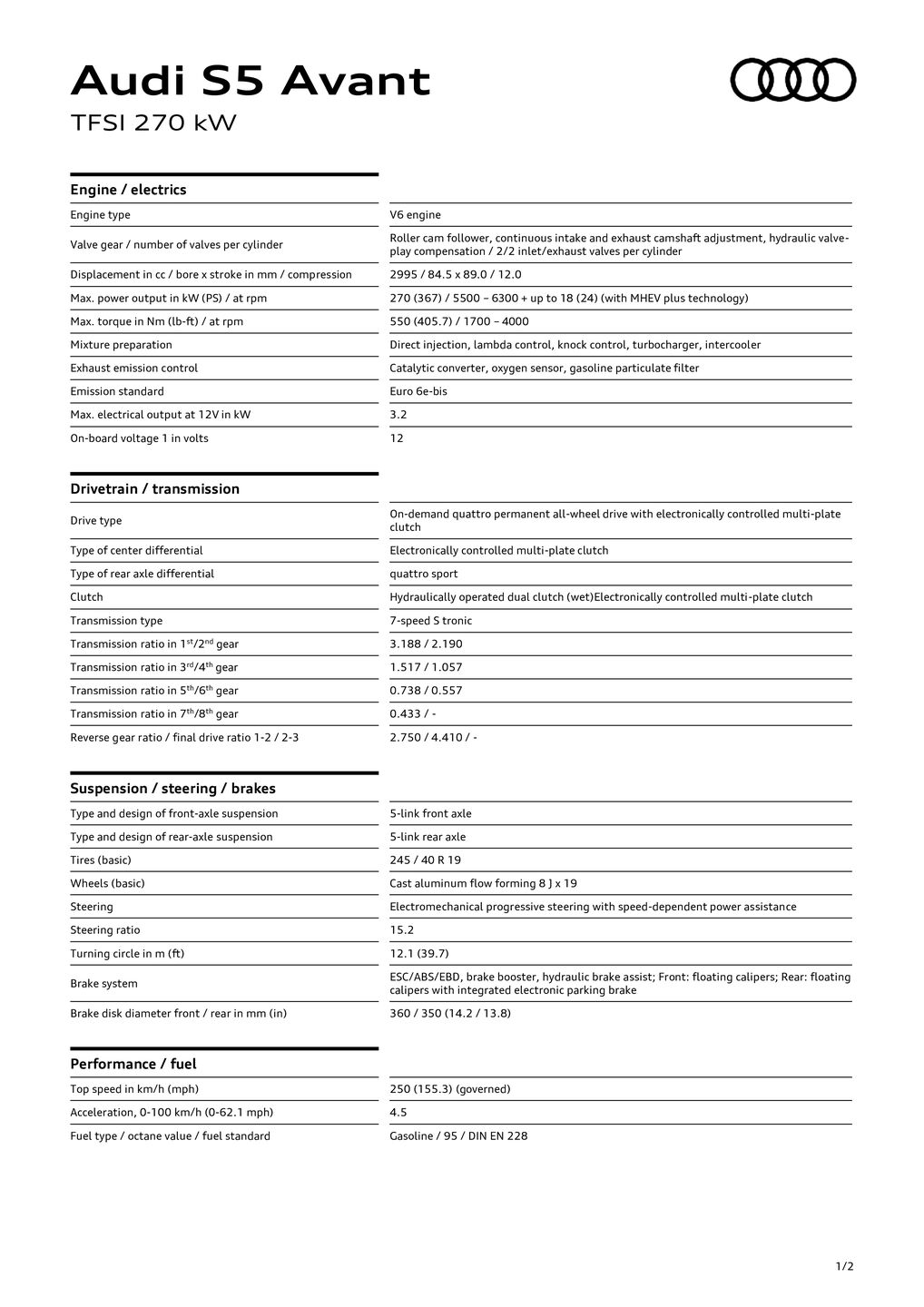 S5 Avant TFSI (270 kW)