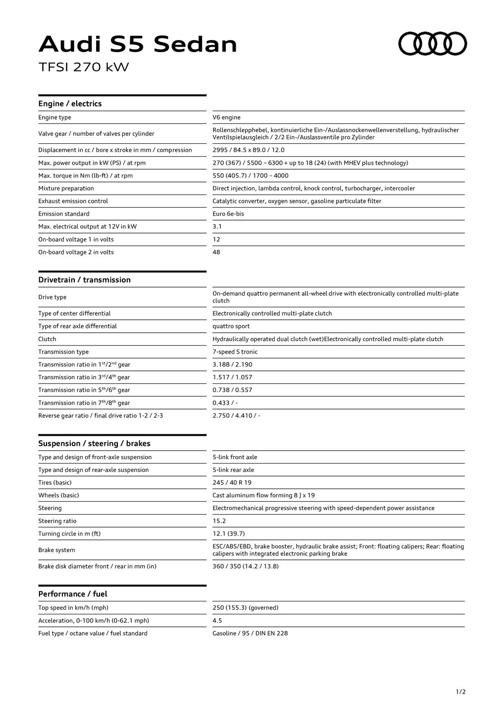 S5 Sedan TFSI (270 kW)