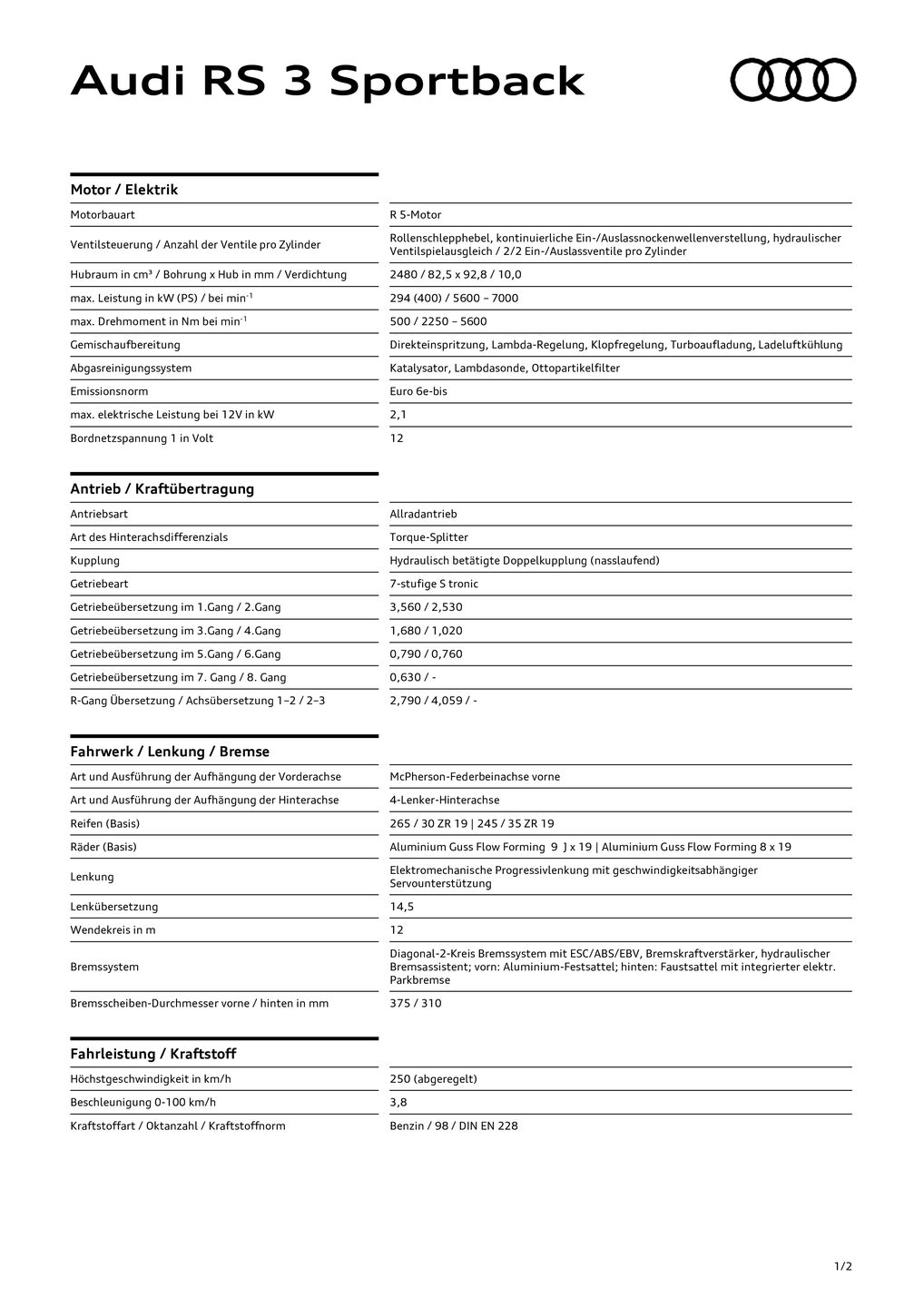 RS 3 Sportback TFSI (294 kW)