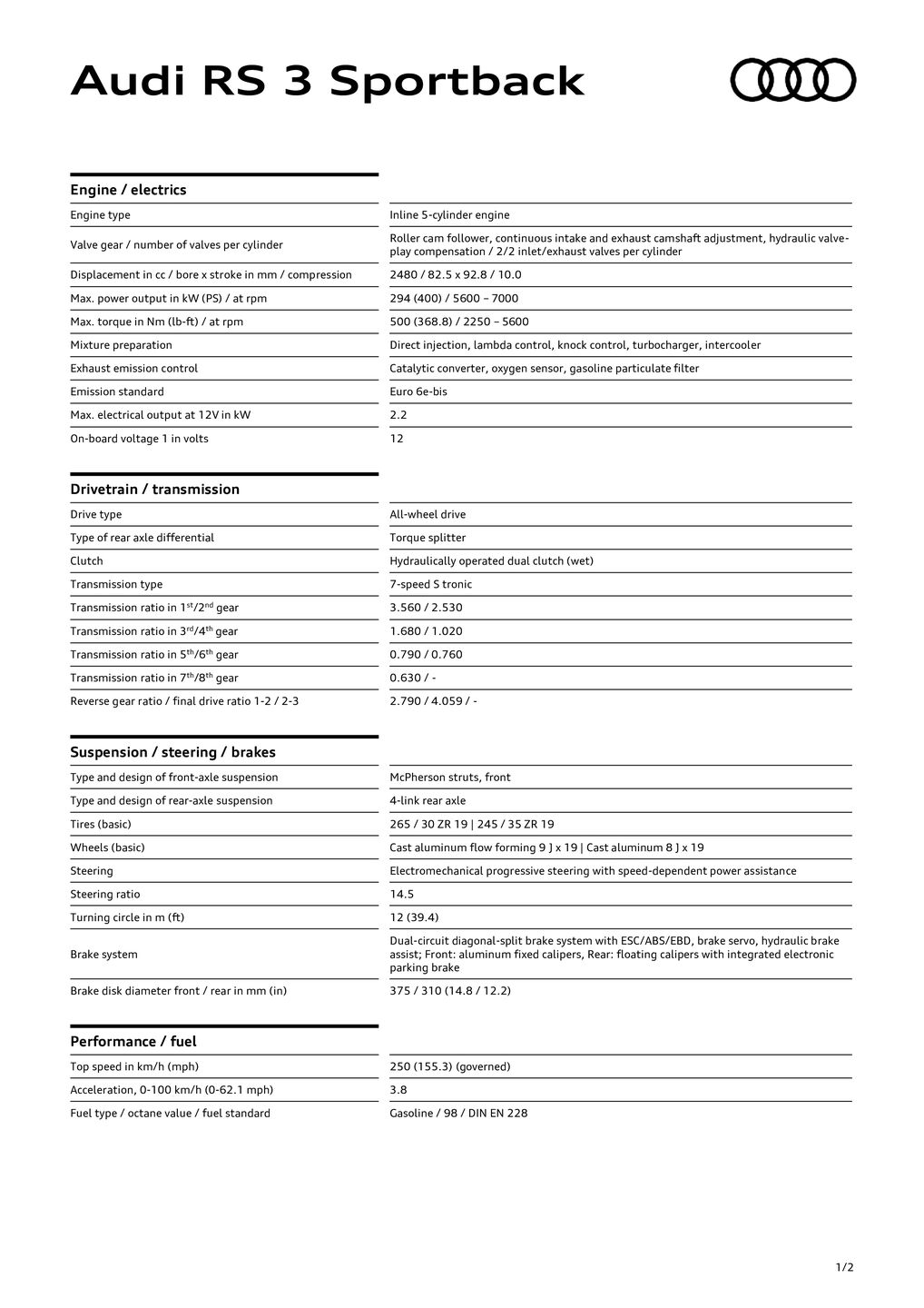 RS 3 Sportback TFSI (294 kW)