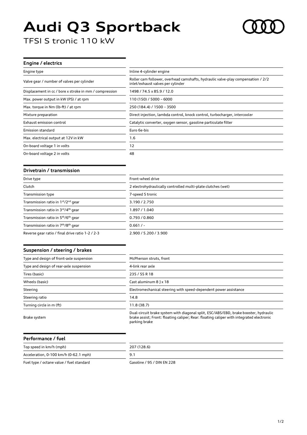 Q3 Sportback TFSI Stronic (110 kW)