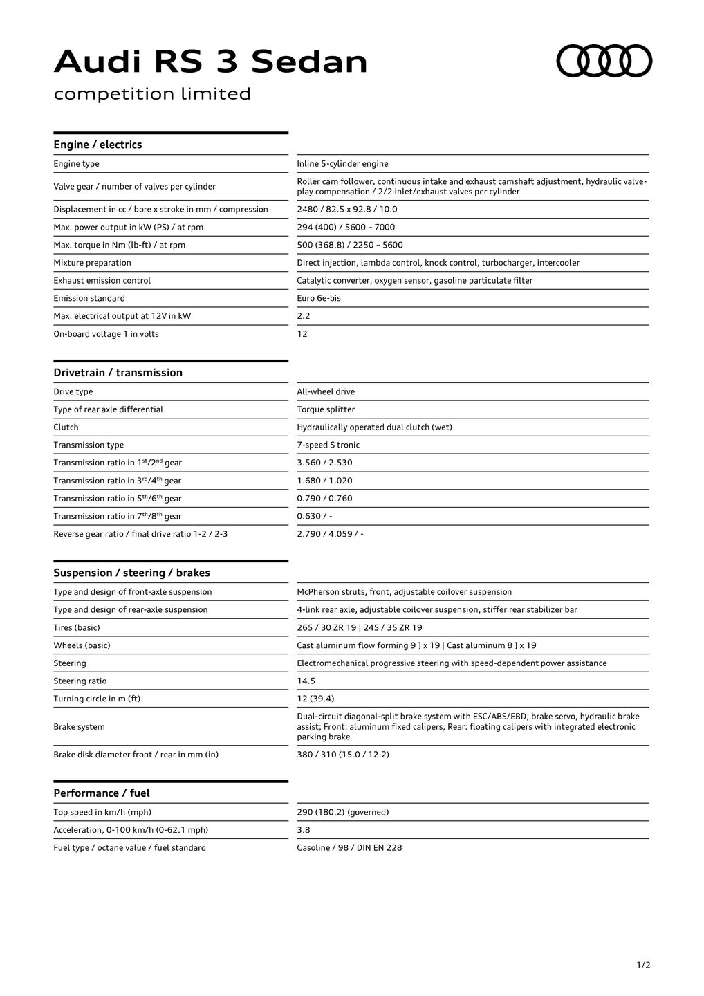 RS 3 Sedan competition limited (294 kW)