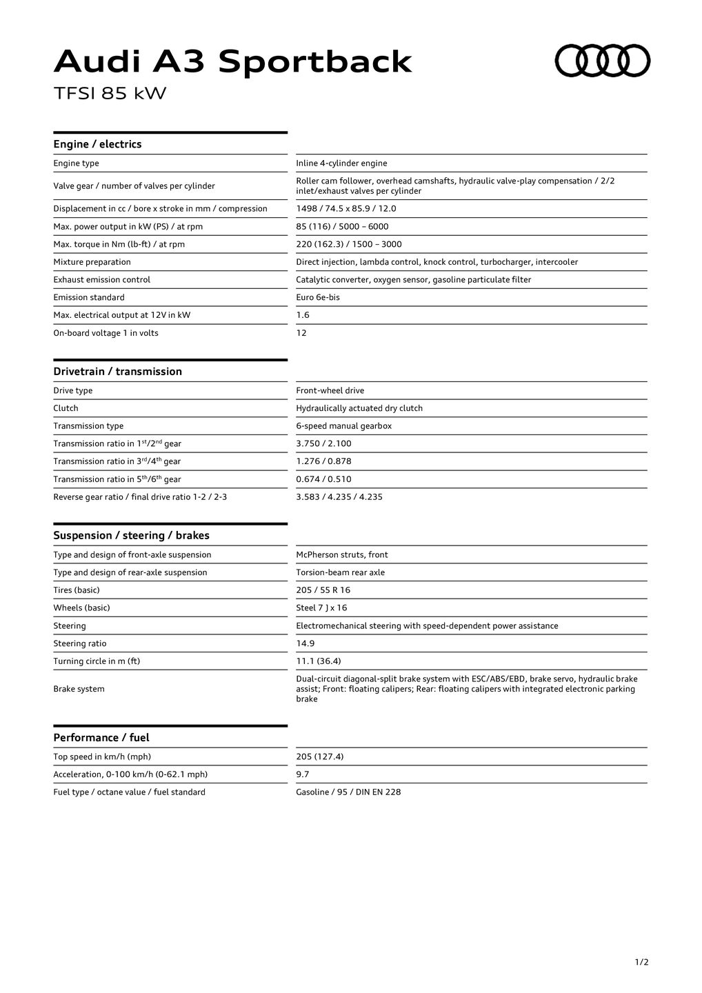 A3 Limousine TFSI (85 kW)