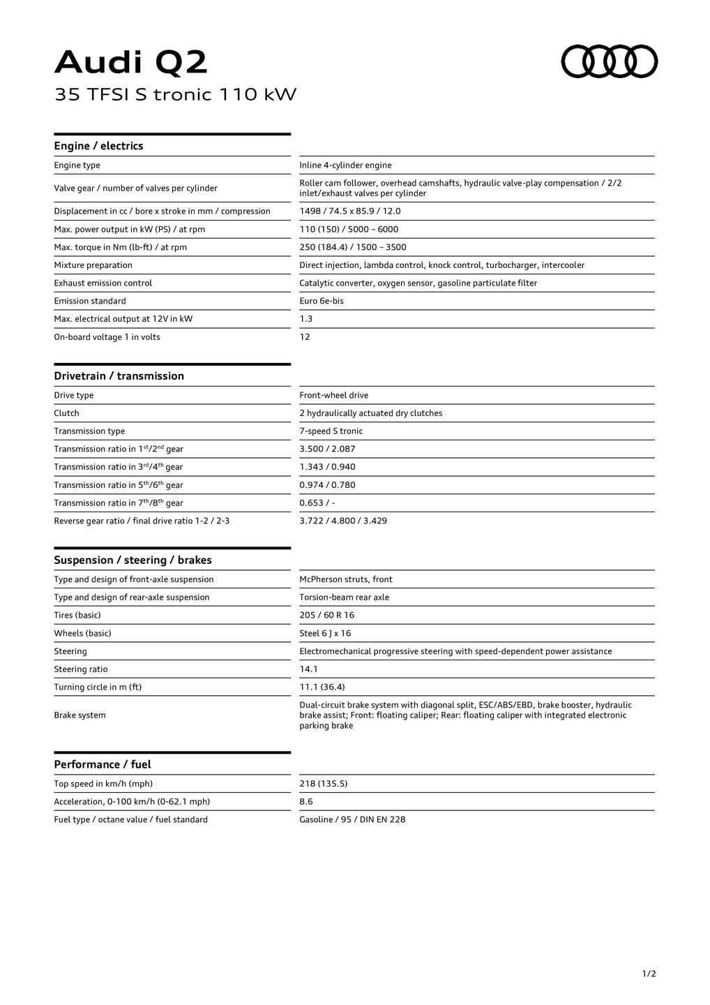 Q2 35 TFSI S tronic (110 kW)