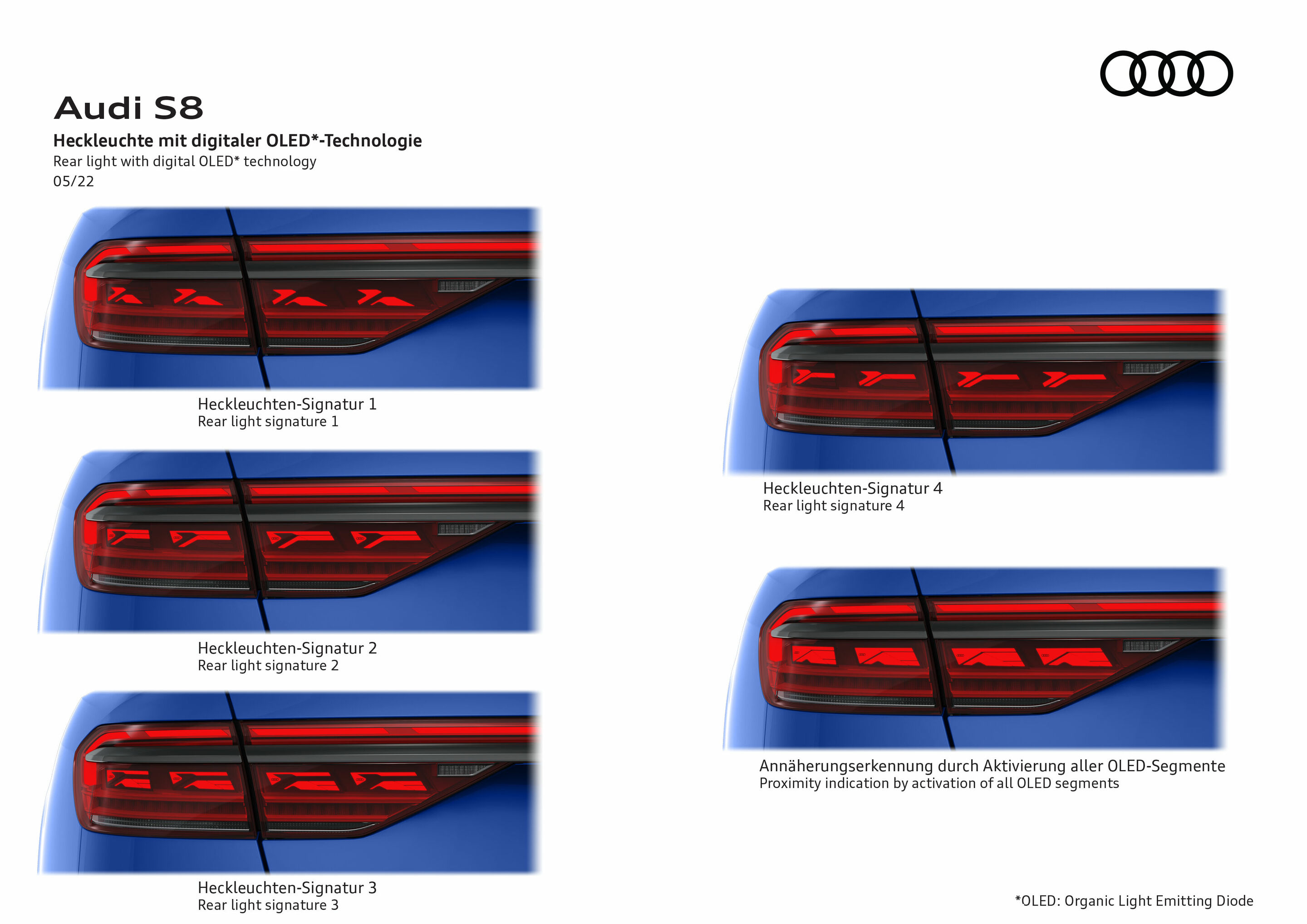 Illustration - Audi S8 - Rear light with digital OLED* technology
*OLED: Organic Light Emitting Diode