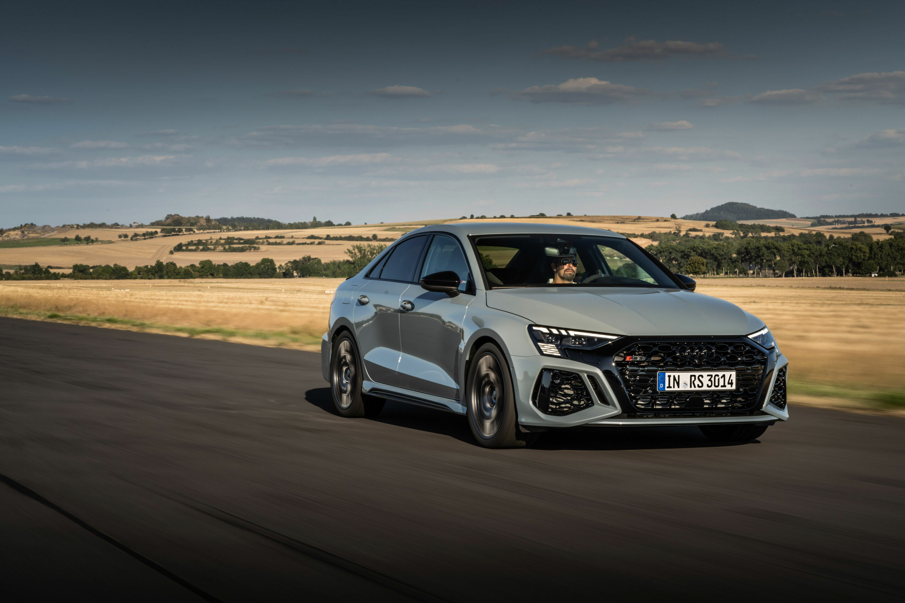 Audi RS 3 Sedan performance edition - Dynamic photo, Colour: Arrow Gray, Pearl Effect