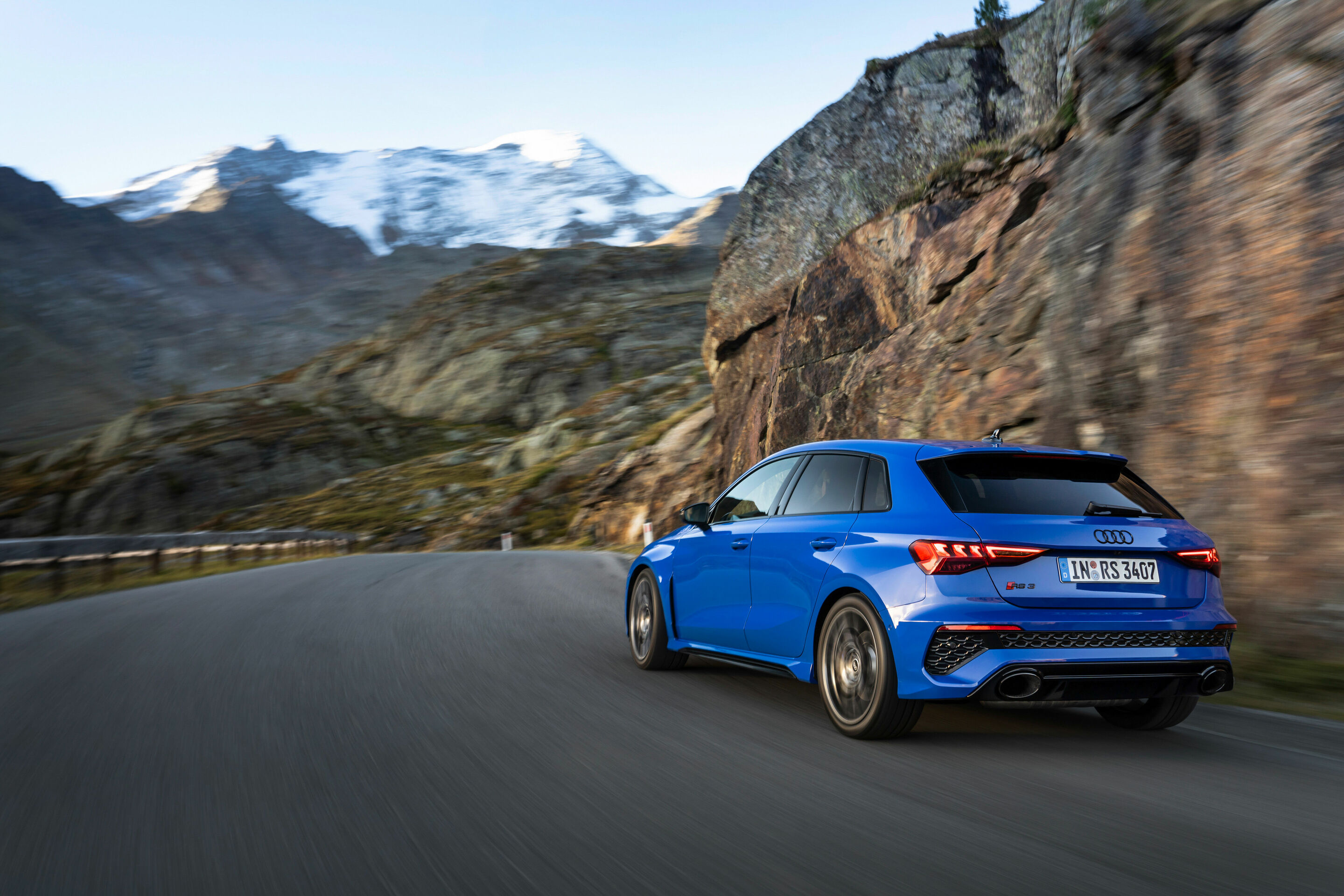 Audi RS 3 Sportback performance edition - Dynamic photo, Colour: Nogaro Blue, Pearl Effect .