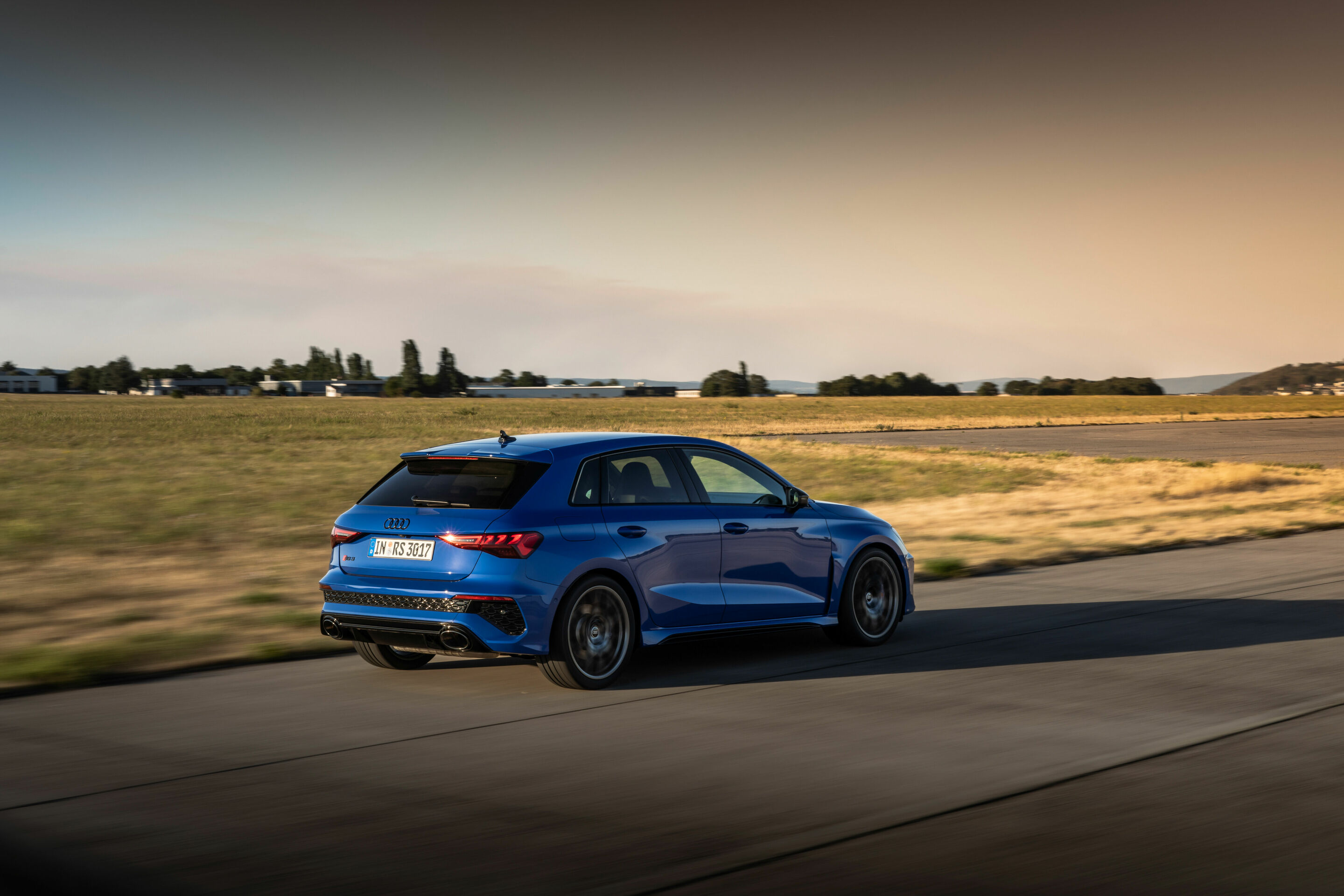 Audi RS 3 Sportback performance edition - Dynamic photo, Colour: Nogaro Blue, Pearl Effect .
