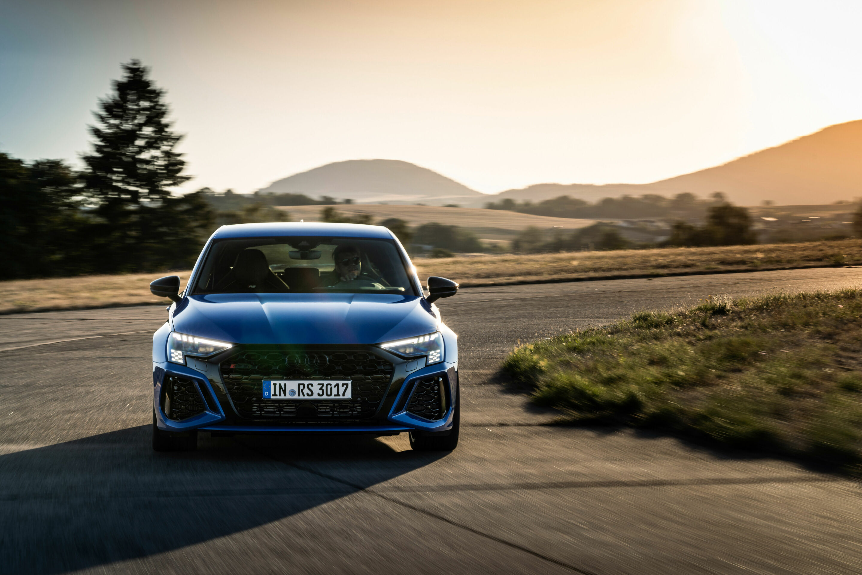 Audi RS 3 Sportback performance edition - Dynamic photo, Colour: Nogaro Blue, Pearl Effect .