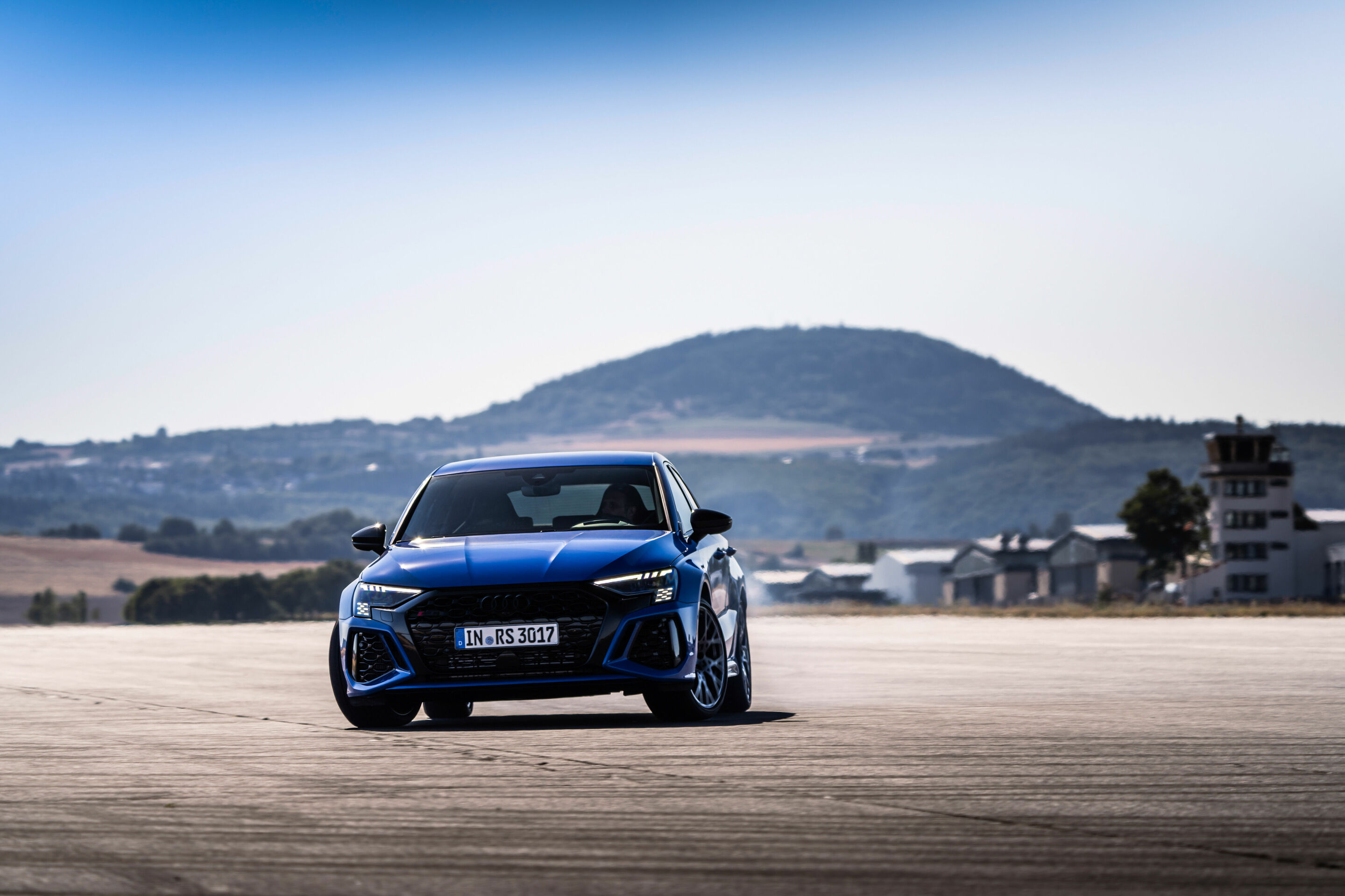 Audi RS 3 Sportback performance edition - Dynamic photo, Colour: Nogaro Blue, Pearl Effect .