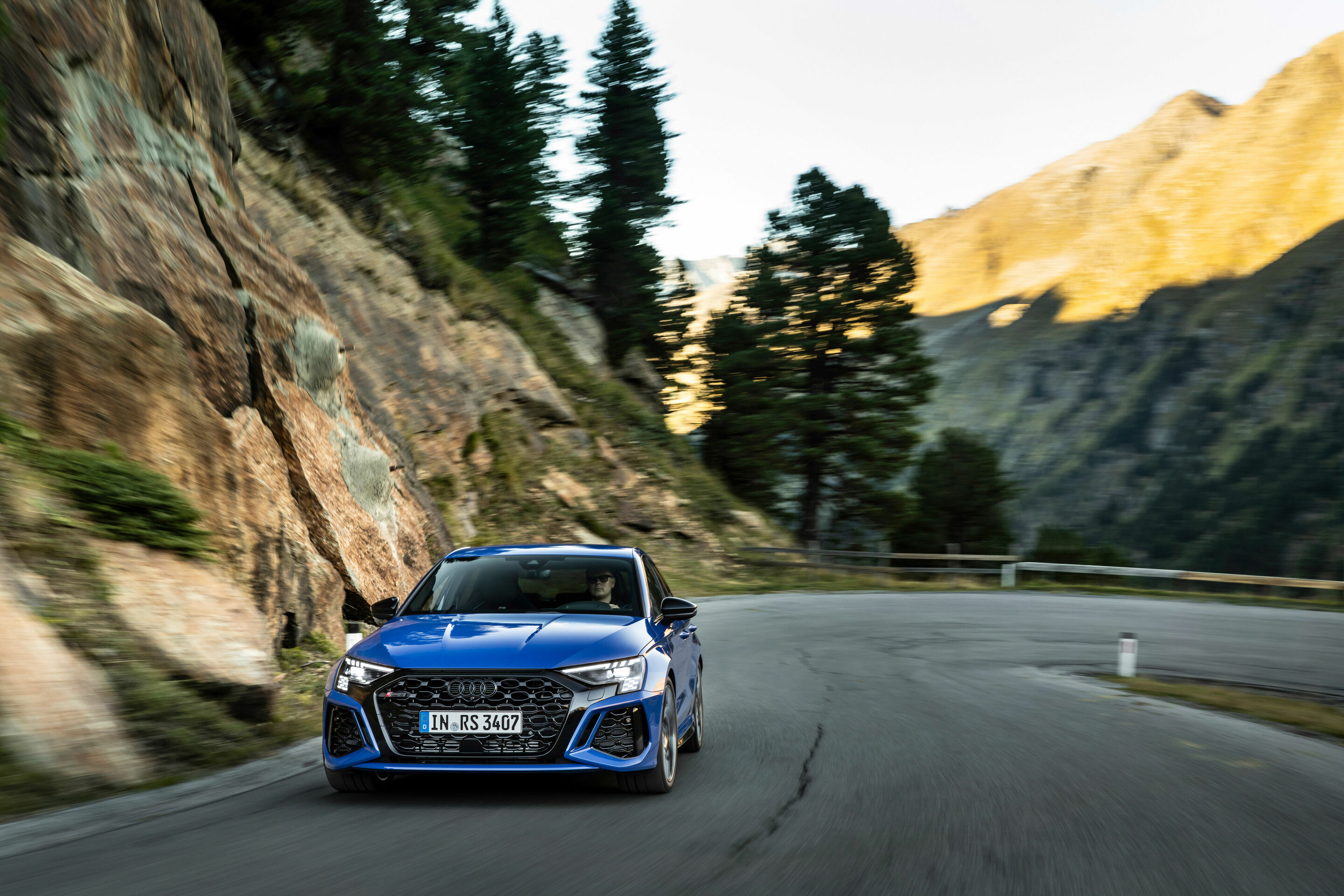 Audi RS 3 Sportback performance edition - Dynamic photo, Colour: Nogaro Blue, Pearl Effect .