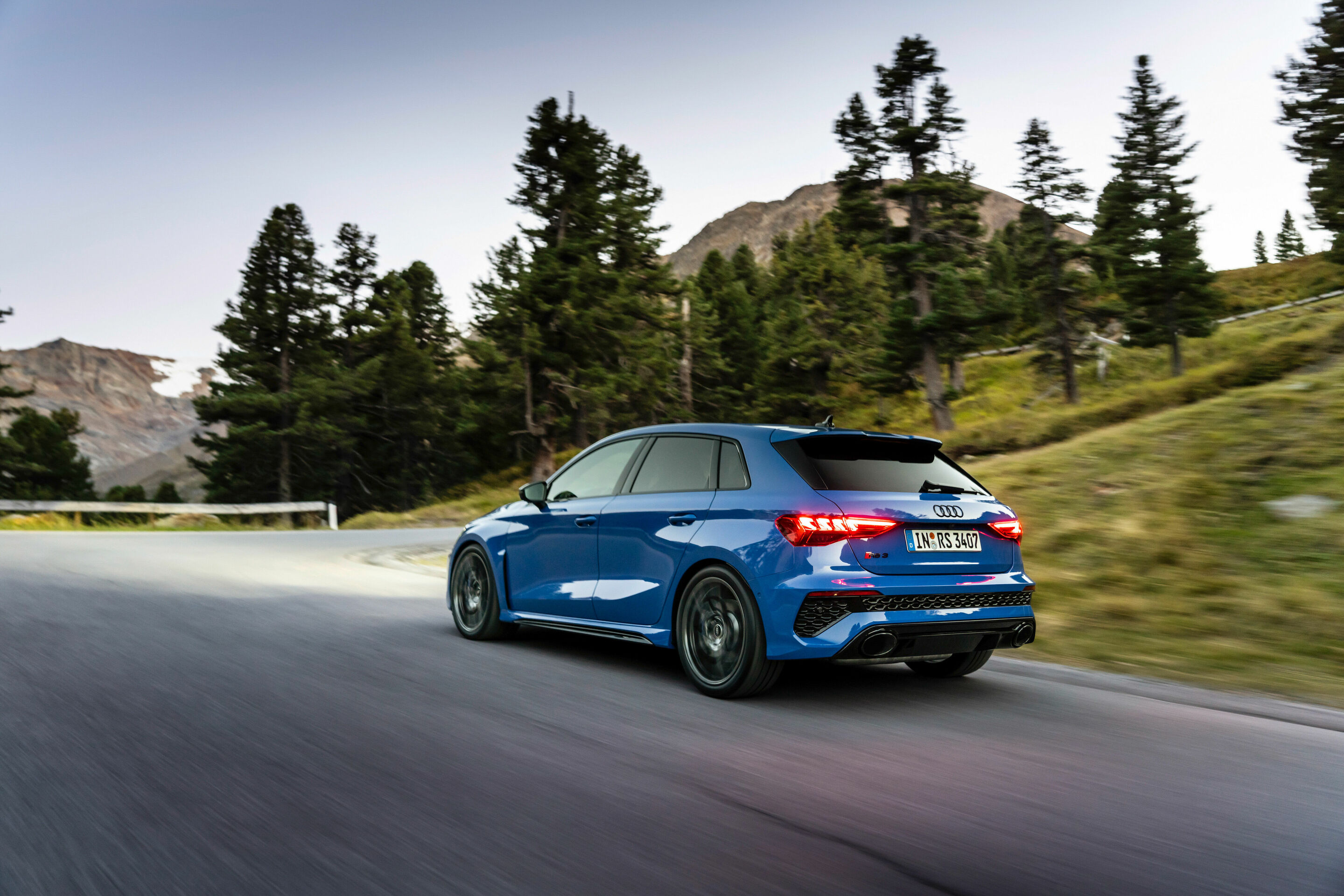 Audi RS 3 Sportback performance edition - Dynamic photo, Colour: Nogaro Blue, Pearl Effect .