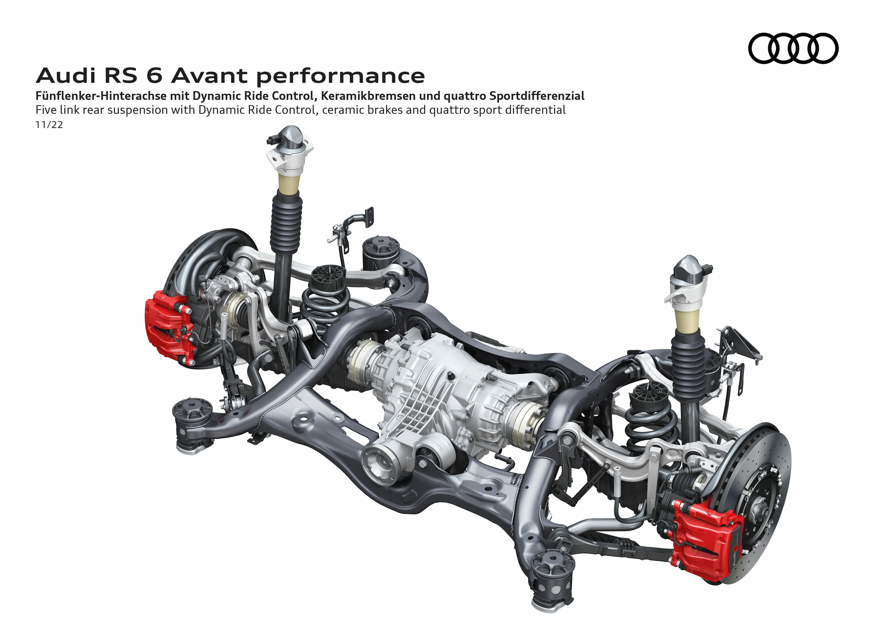 Illustration - Audi RS 6 Avant performance - Fünflenker-Hinterachse mit Dynamic Ride Control, Keramikbremsen und quattro Sportdifferenzial