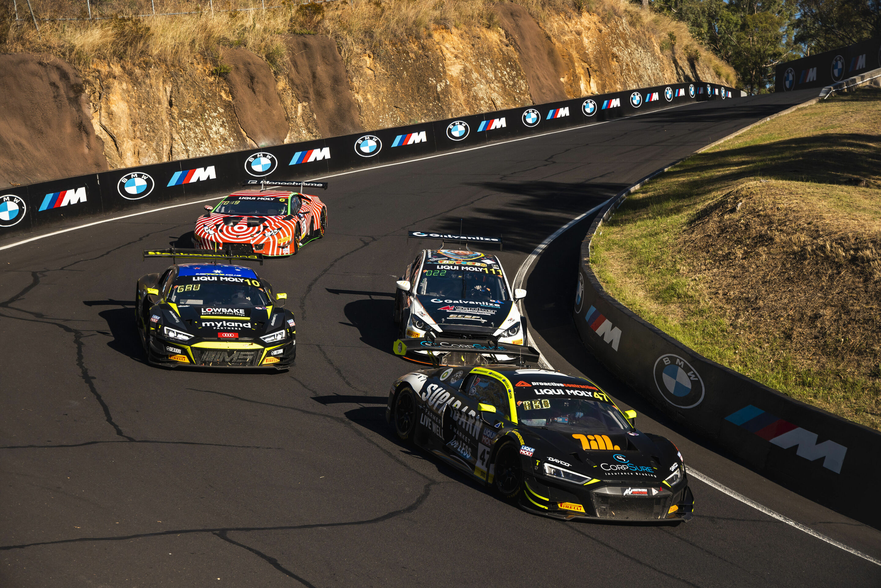 12h Bathurst 2023 - Audi R8 LMS #10 (Myland Team IMS), Andrew Fawcet/Daniel Gaunt/Dylan O’Keeffe; Audi R8 LMS #47 (Supabarn Team MPC), James Koundouris/Theo Koundouris/Dave Russell/Jonathan Webb