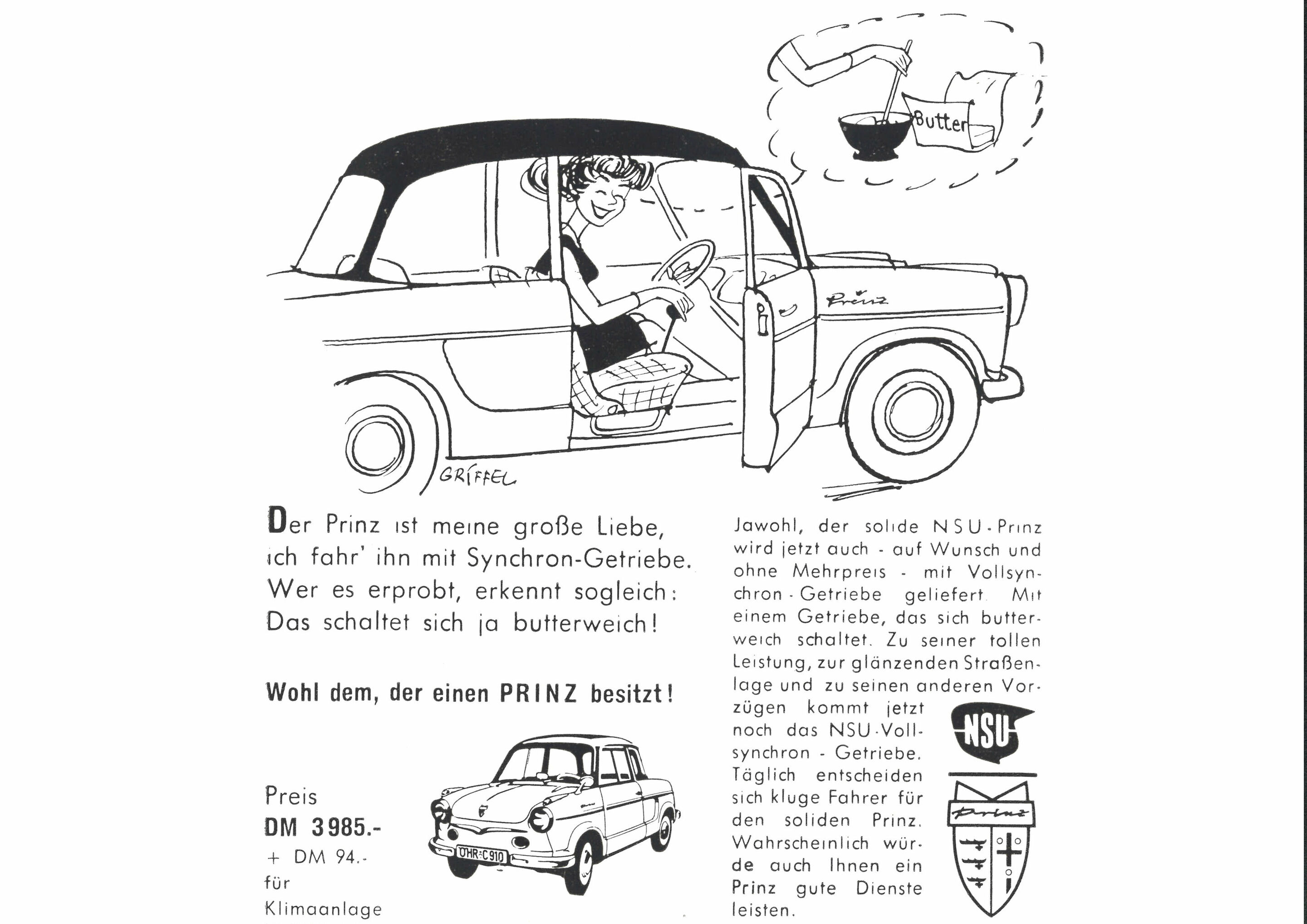 Eine Werbeanzeige für den NSU Prinz I - Eine Werbeanzeige für den NSU Prinz I.