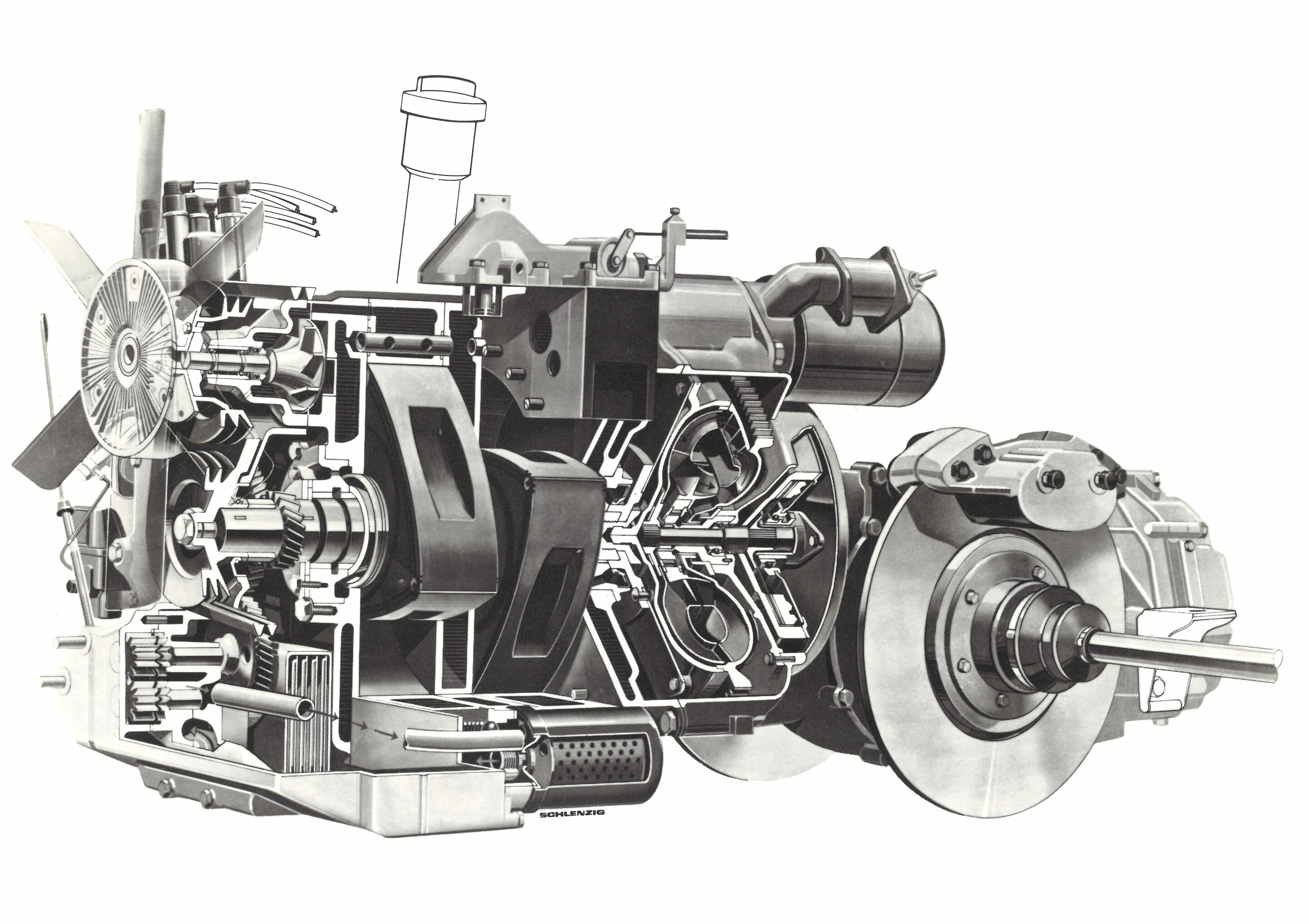 Schnittzeichnung des Zweischeiben-Kreiskolbenmotors im NSU Ro 80