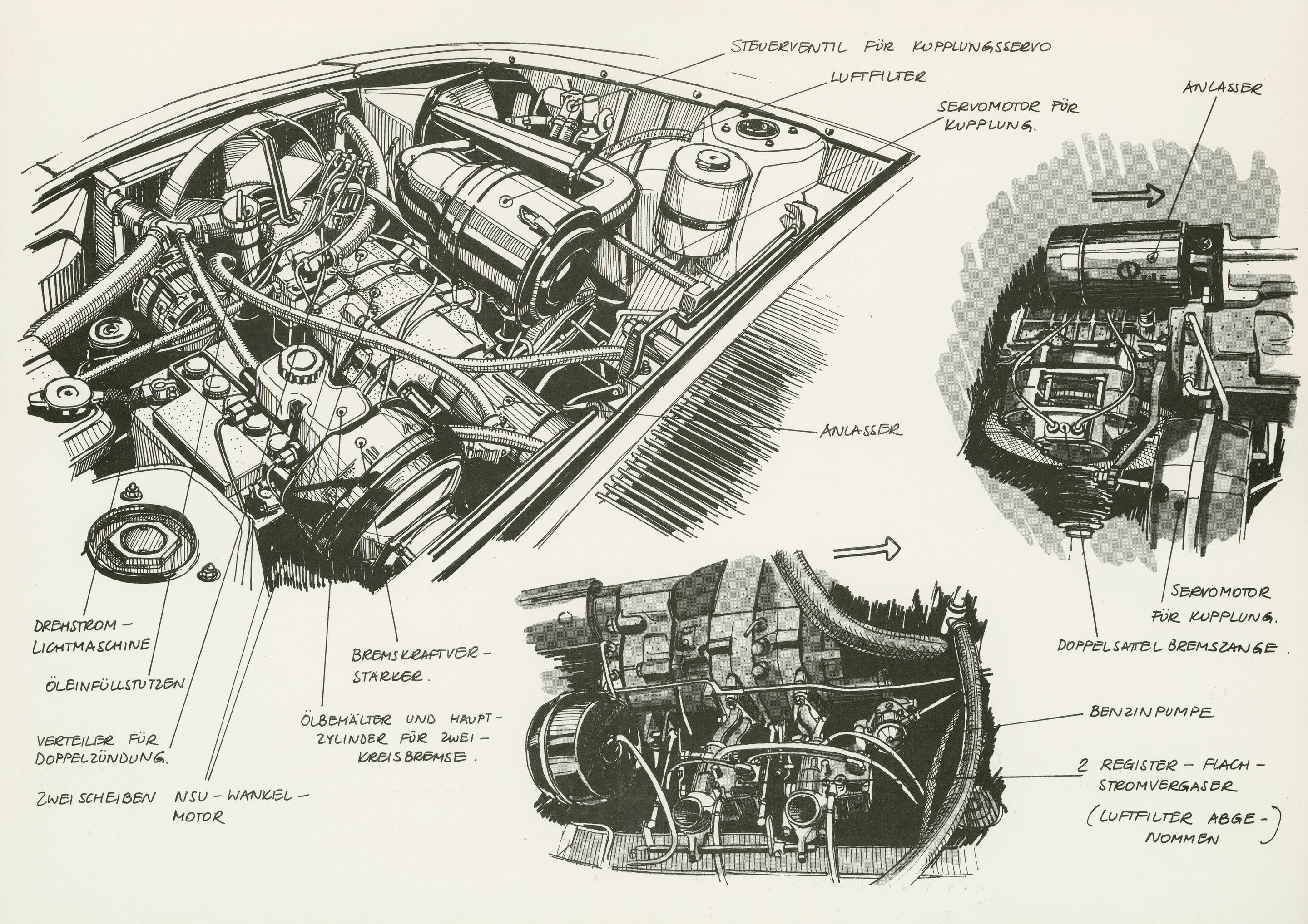 Design drawing of the NSU Ro 80’s twin-disc rotary engine