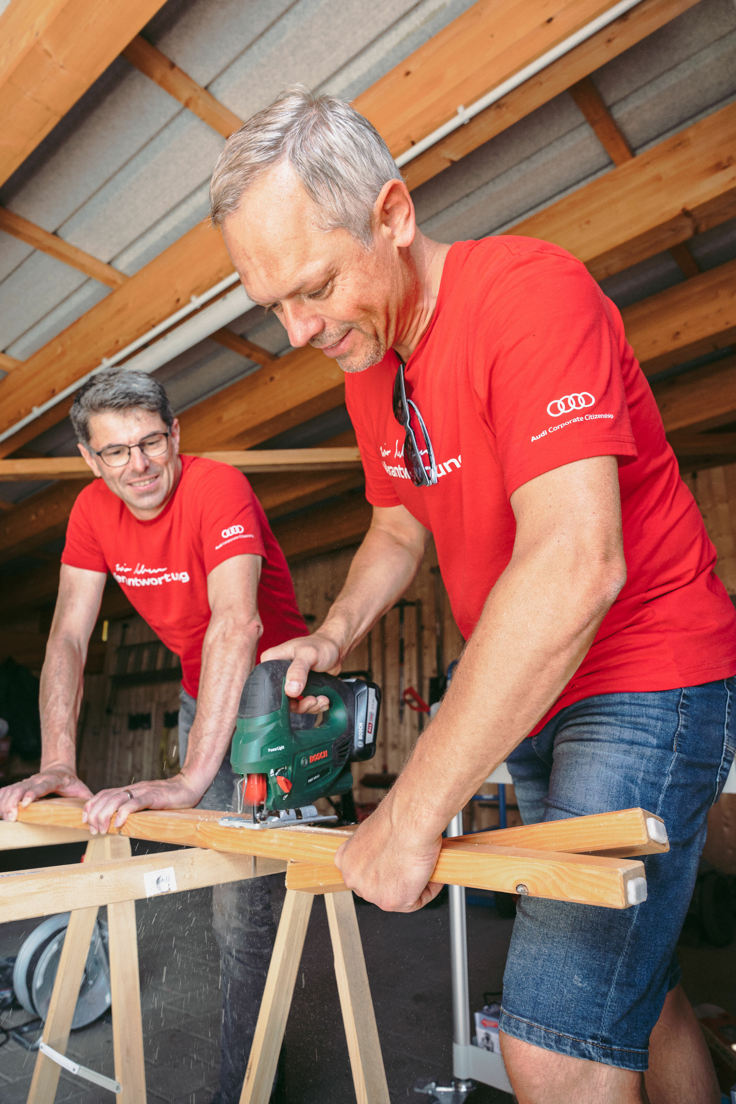 Audi Social Day - On June 24, 2023, Audi employees are teaming up with multiple organizations to champion social causes. Pictured: Project "Pallet Furniture & Alpaca Meadow" in the Hollerhaus Münchsmünster, including the Ingolstadt plant manager Siegfried...