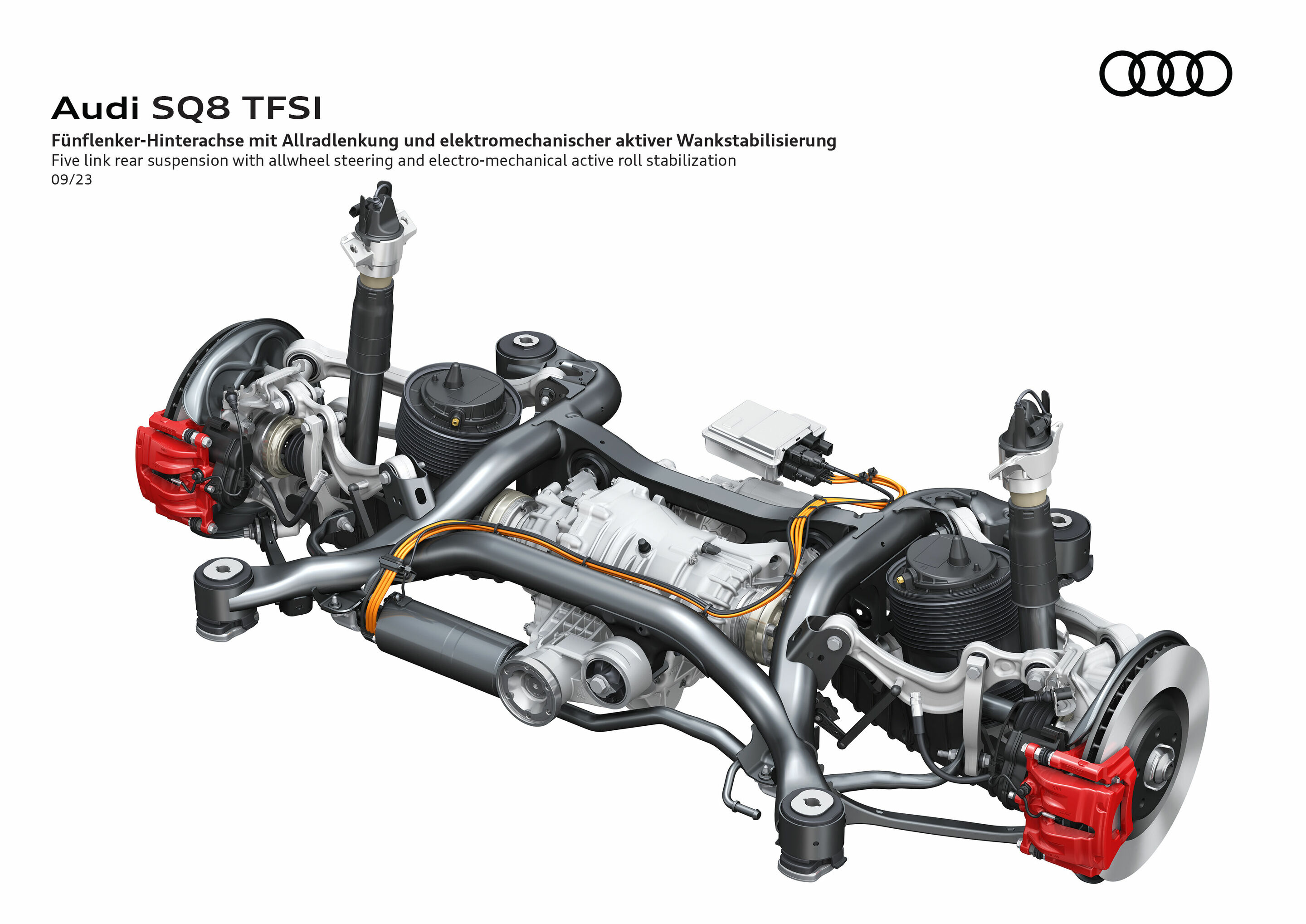 Illustration - Audi SQ8 TFSI - Fünflenker-Hinterachse mit Allradlenkung und elektromechanischer aktiver Wankstabilisierung