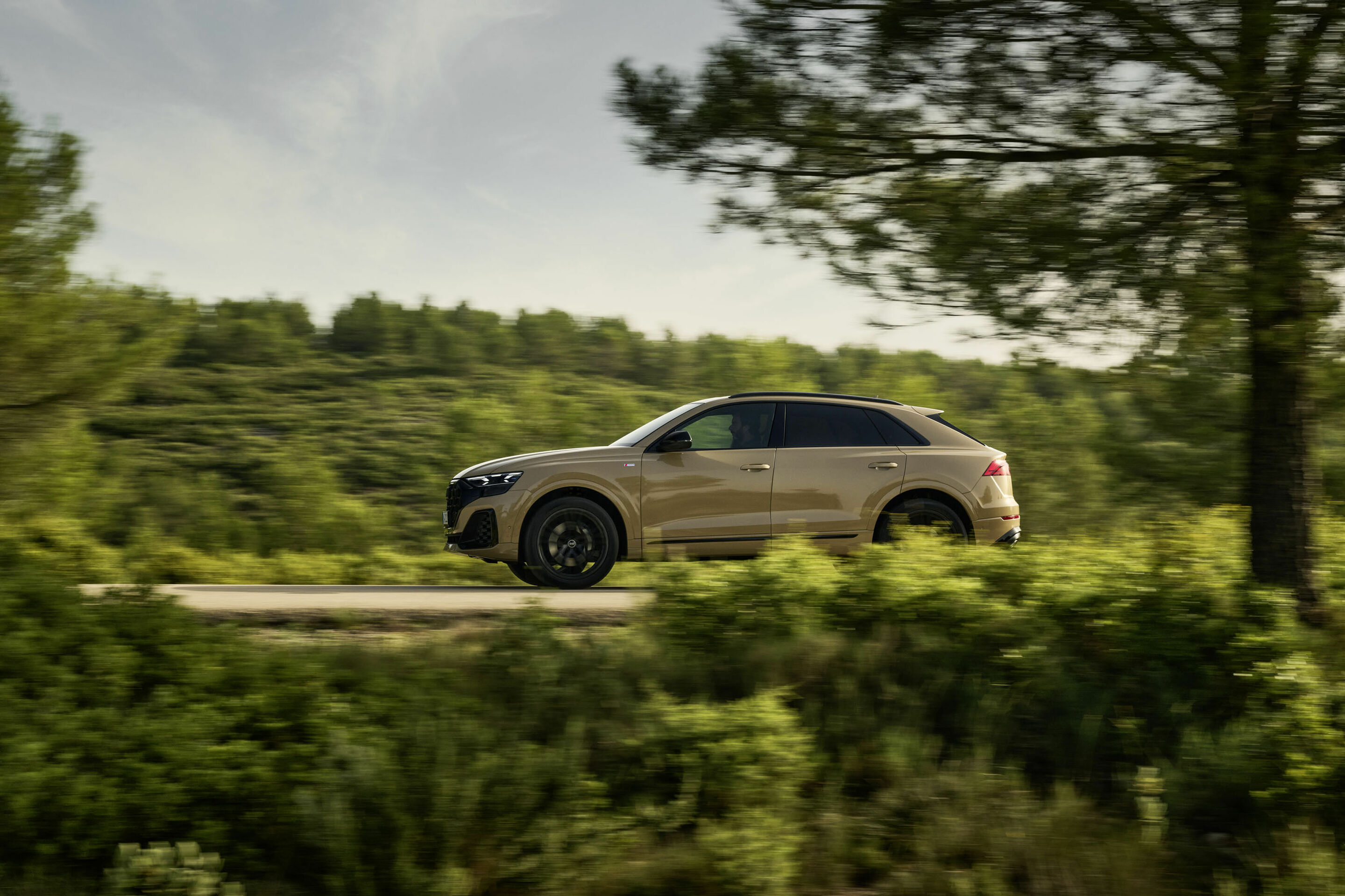 Audi Q8 - Fahraufnahme, 
Farbe: Sakhirgold Metallic