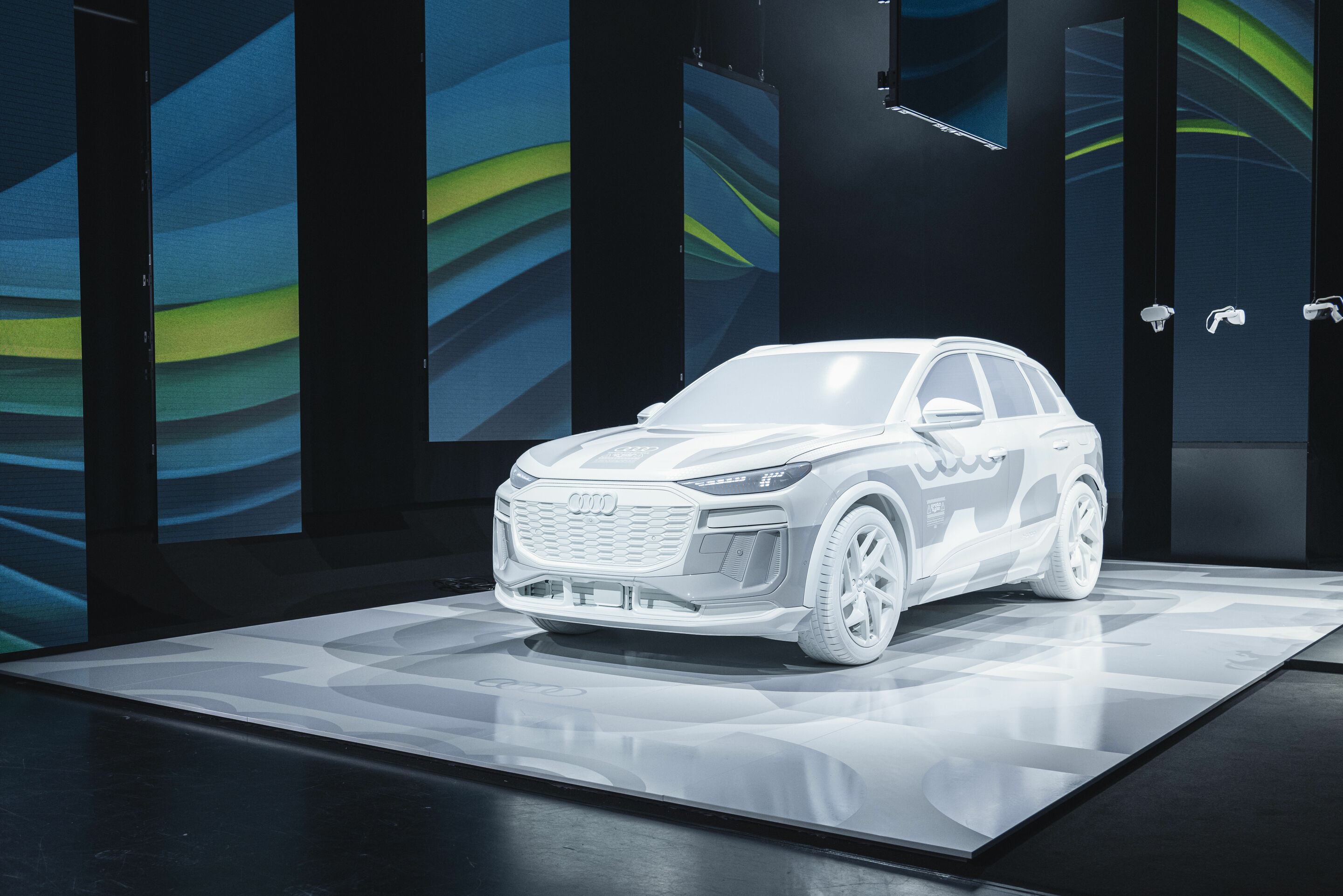 Highlight of the Group Media Night at IAA Mobility 2023 - The prototype of the Audi Q6 e-tron wearing a striking wrap.