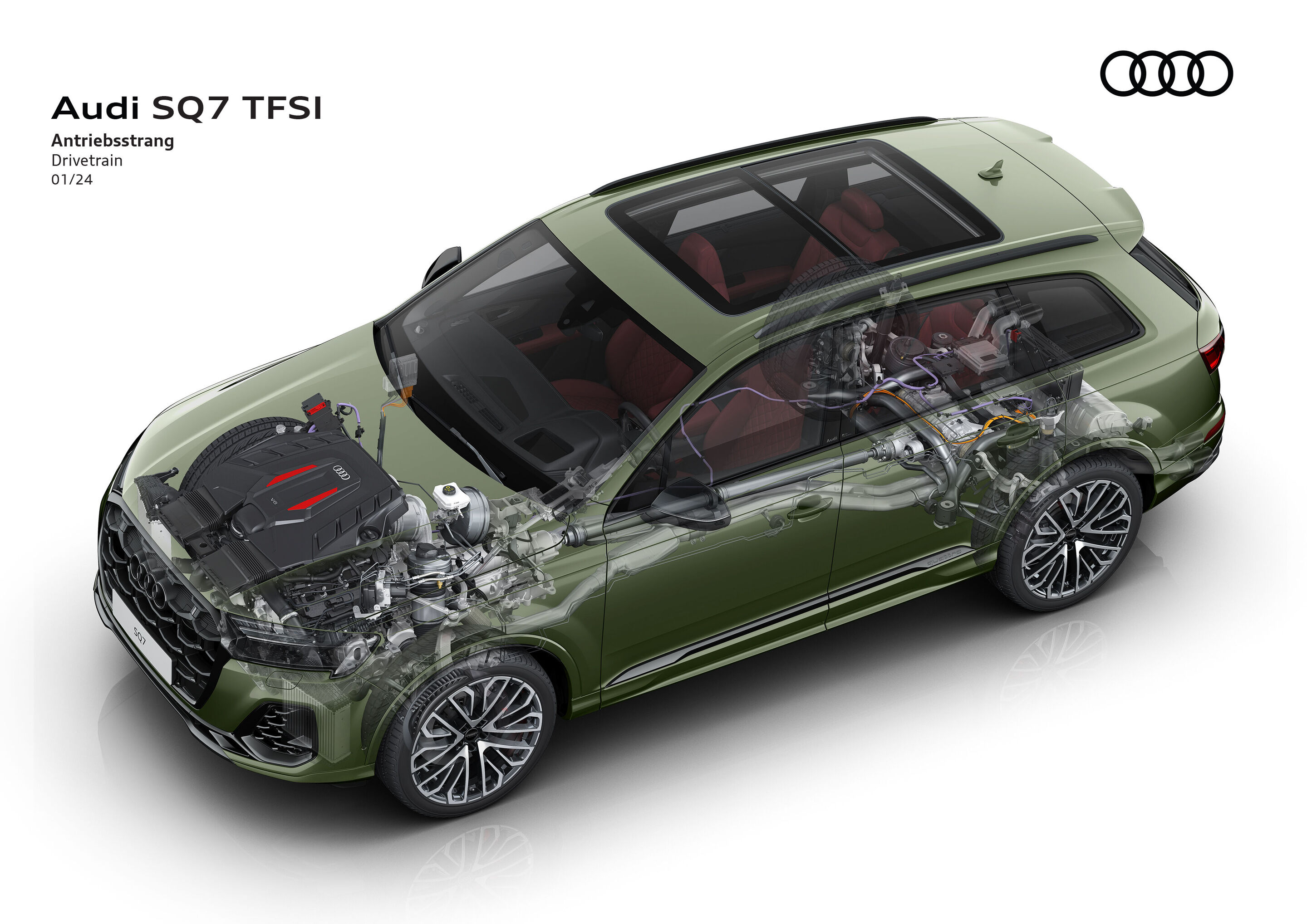 Illustration - Audi SQ7 - Der SQ7 TFSI setzt mit der zweiten Produktaufwertung auf einen 4.0 TFSI mit 373 kW (507 PS) und 770 Newtonmetern Drehmoment. Allradantrieb und eine schnell schaltende 8-Stufen-tiptronic sind Teil der Serienausstattung.