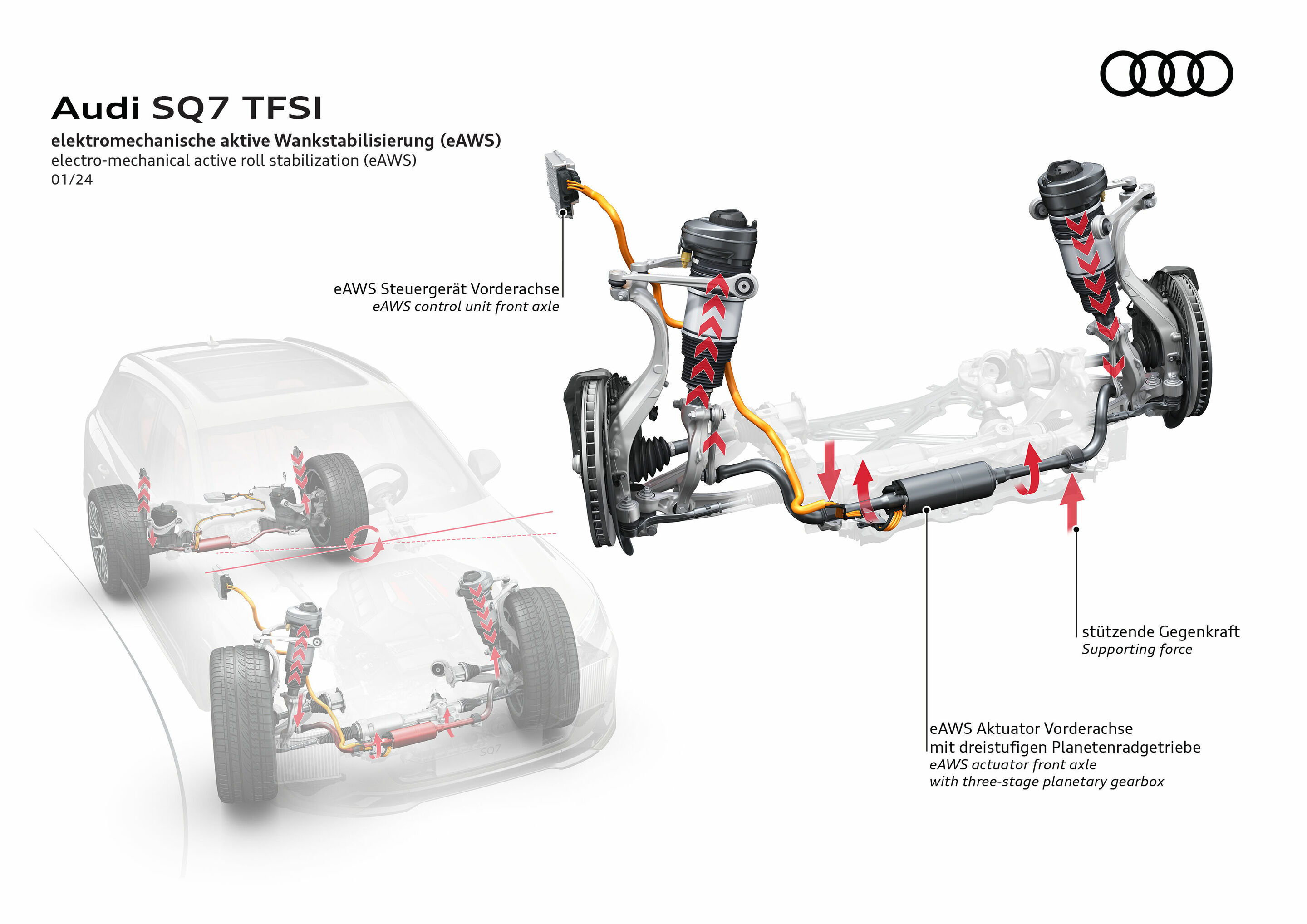 Illustration - Audi SQ7 - The Audi SQ7 TFSI is equipped with a specific exhaust system with full-fledged and visually appealing tailpipes. For a sporty sound, the two outer tailpipes of the exhaust system are fitted with a flap that modulates the sound...