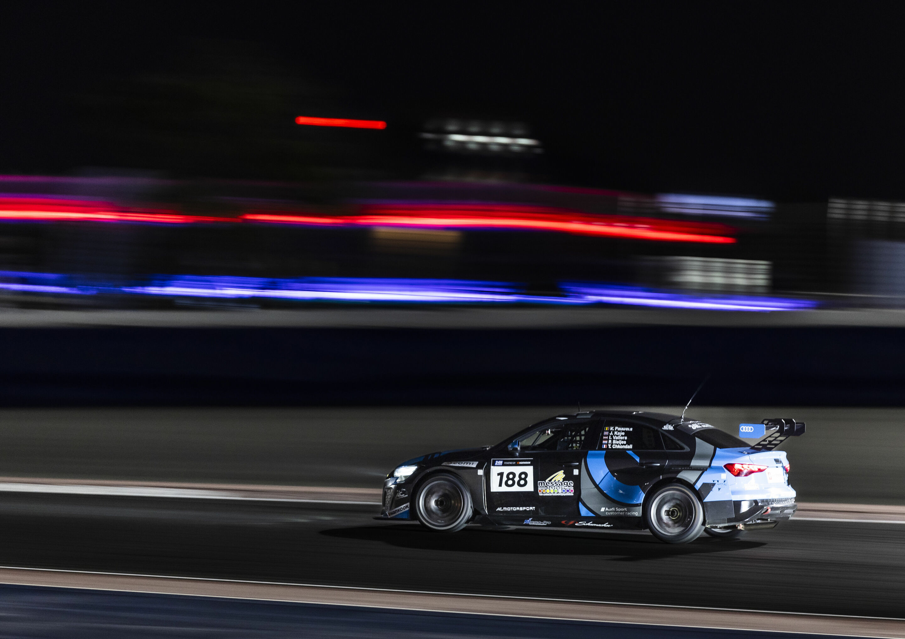 24h Dubai 2024 - Audi RS 3 LMS #188 (AC Motorsport), Thierry Chkondali/James Kaye/Kobe Pauwels/Paul Sieljes/Ivars Vallers