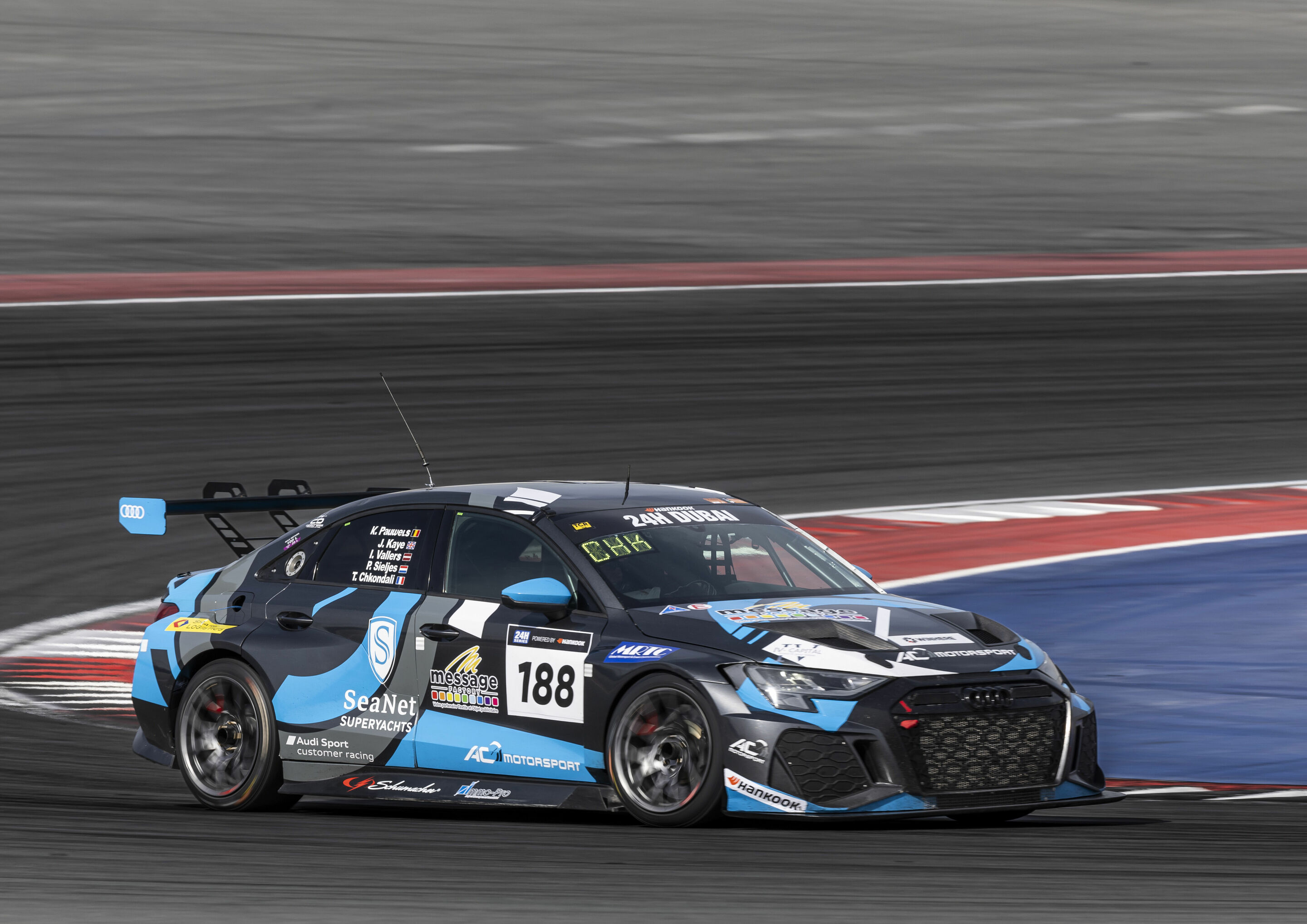 24h Dubai 2024 - Audi RS 3 LMS #188 (AC Motorsport), Thierry Chkondali/James Kaye/Kobe Pauwels/Paul Sieljes/Ivars Vallers