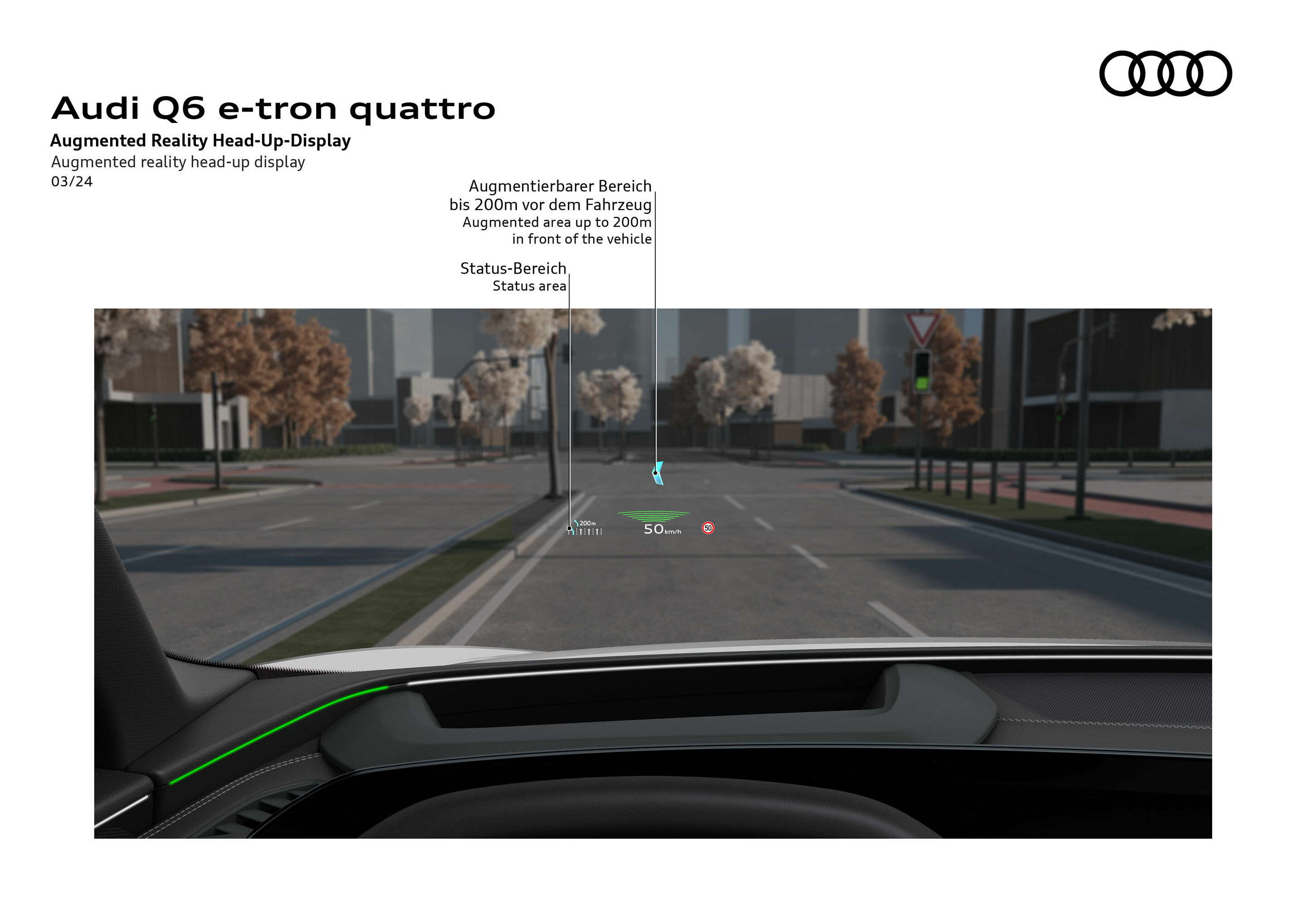 Illustration - Audi Q6 e-tron quattro - Augmented Reality Head-up-Display (AR HuD)