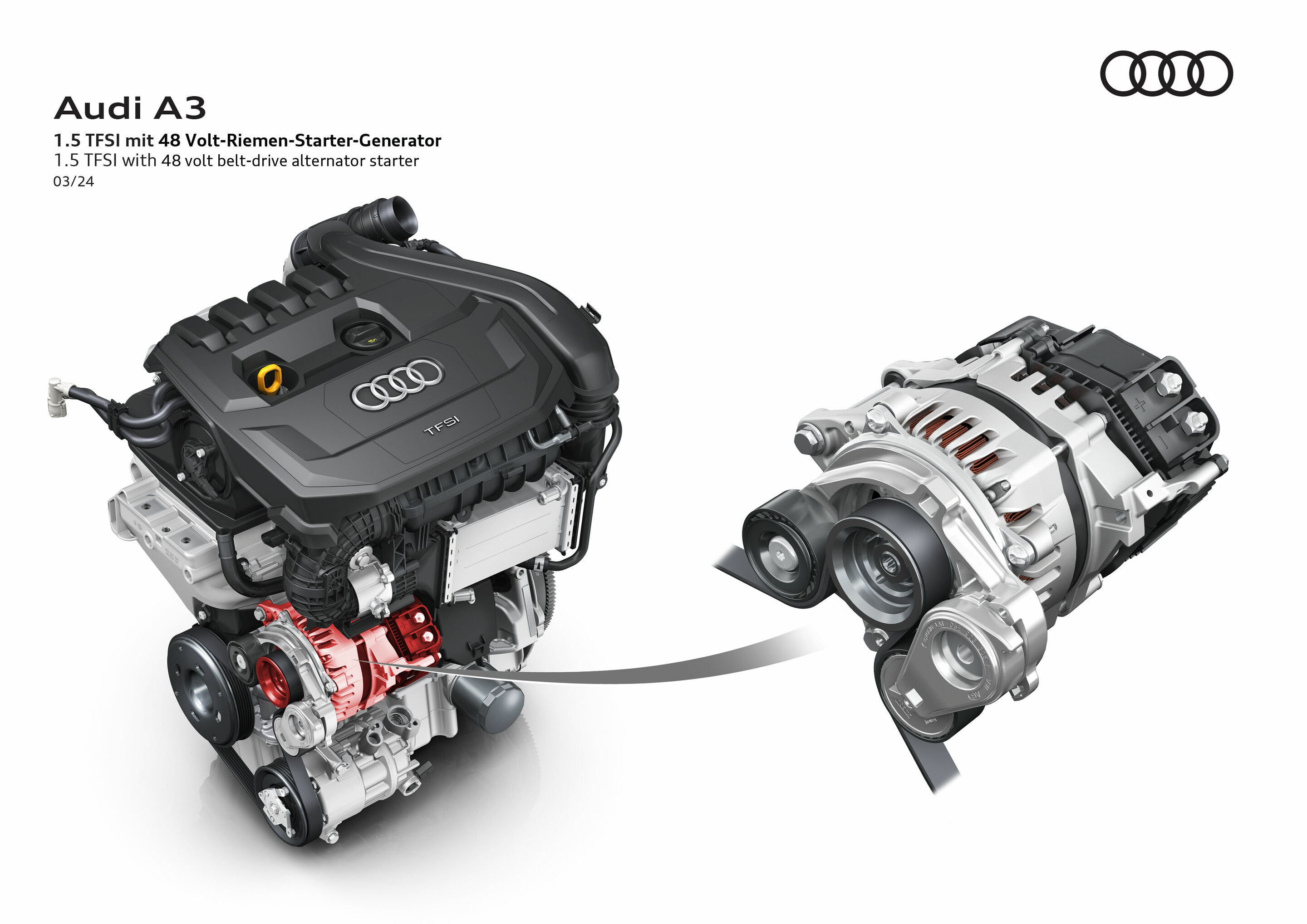 Illustration - Audi A3 - 1.5 TFSI with 48volt belt-drive alternator starter
