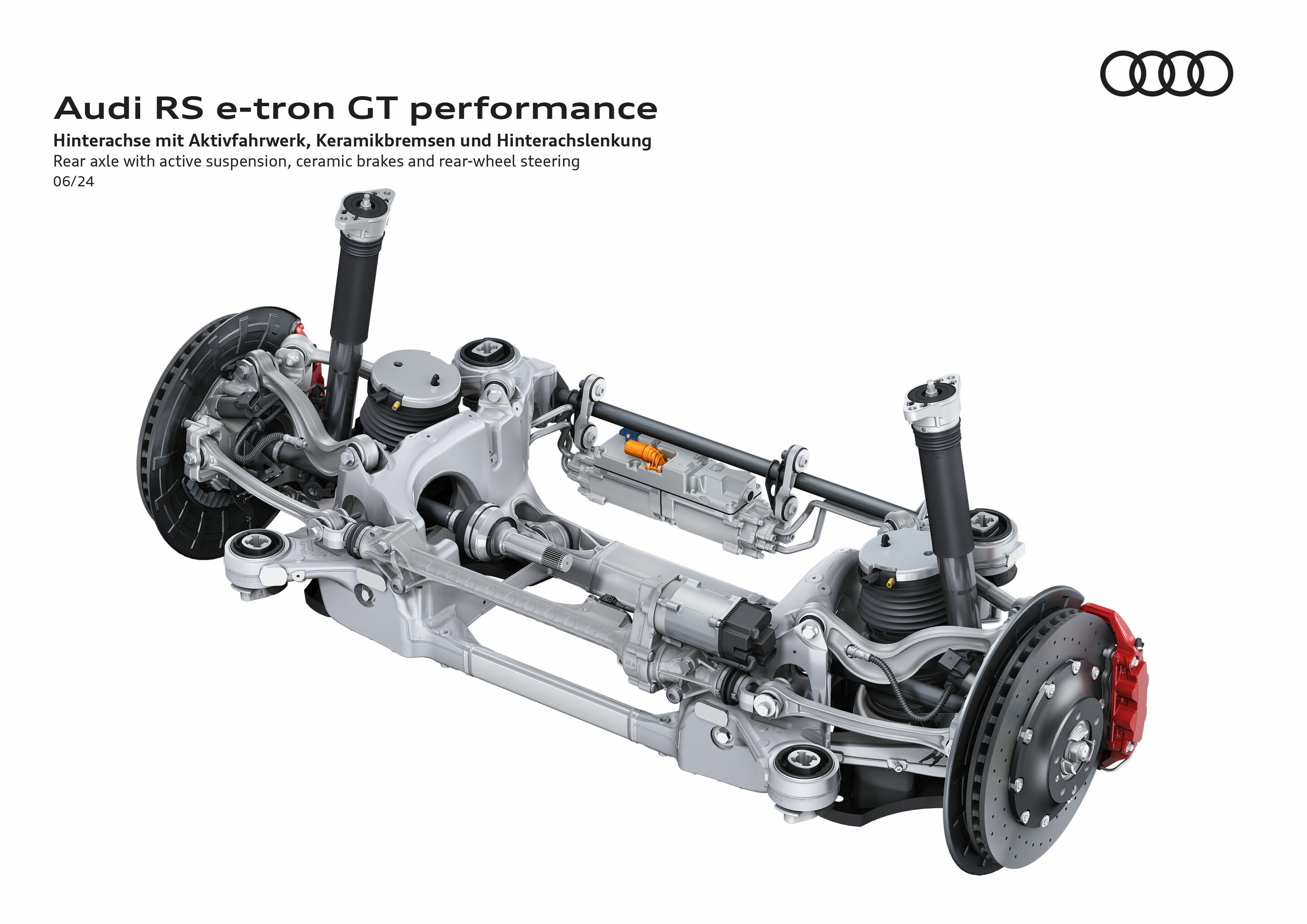 Illustration - Audi RS e-tron GT performance - Hinterachse mit Aktivfahrwerk, Keramikbremsen und Hinterachslenkung