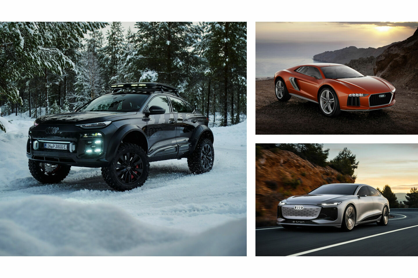 Audi Q6 e-tron offroad concept (2025), Audi nanuk quattro concept (2013), Audi A6 e-tron concept (2021)