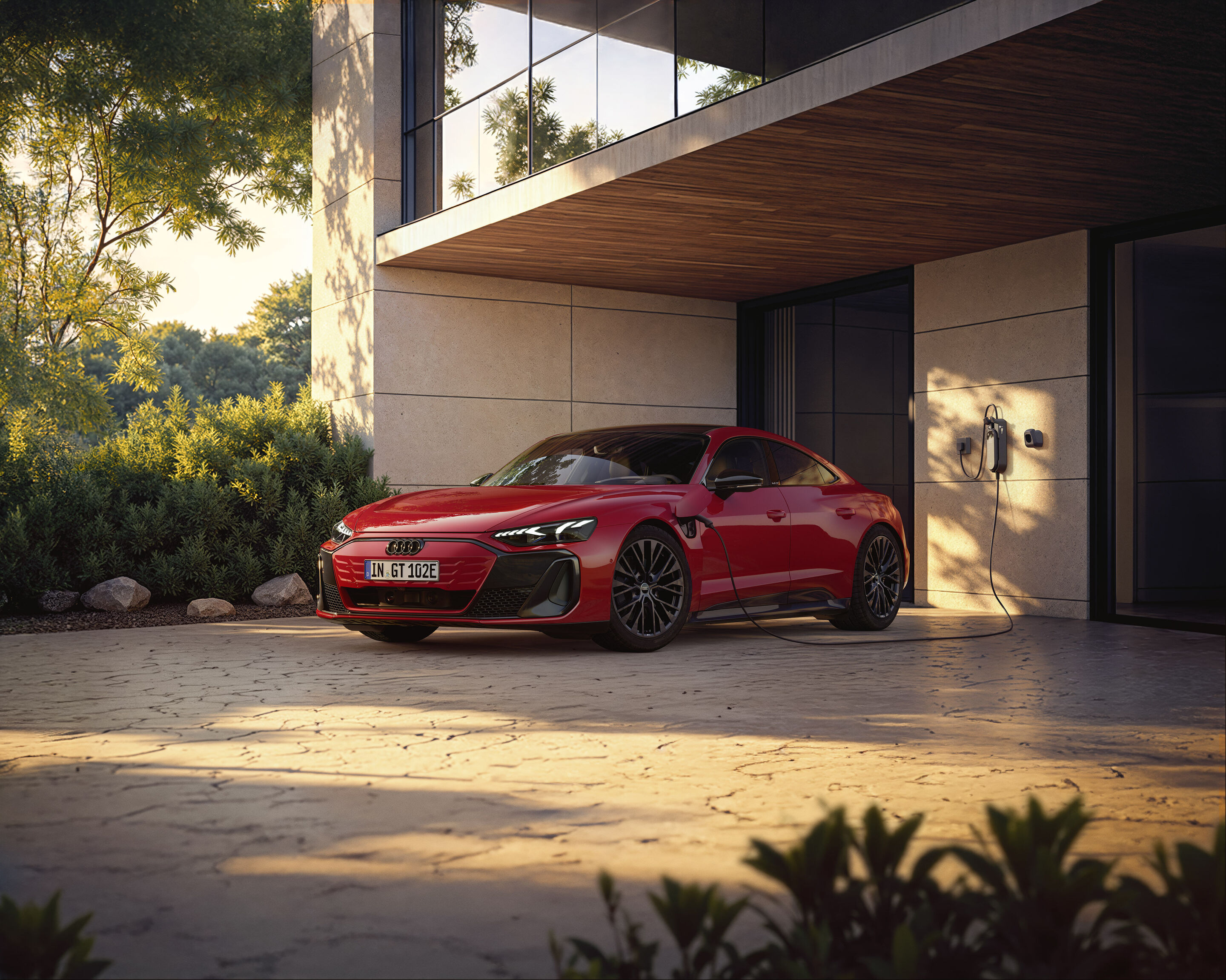 Entering the premium class: Audi e-tron GT quattro combines emotional design, performance, and comfort - The Audi e-tron GT quattro combines dynamic driving with a high degree of everyday practicality. The background shown is AI-generated.