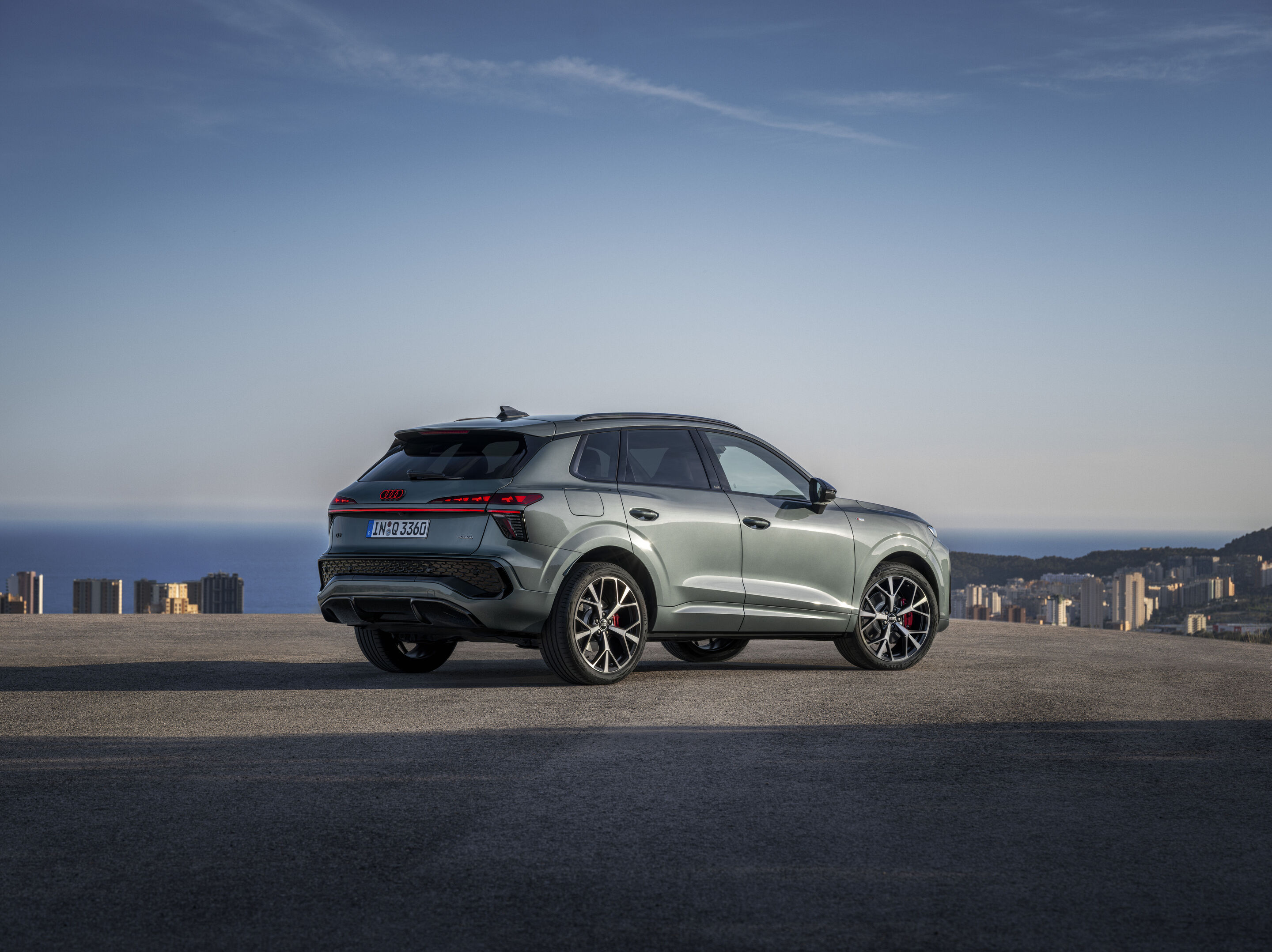 Audi Q3 SUV - Static photo (Logo illumination is only active while headlights are on low beam or high beam),
Colour: Sage green