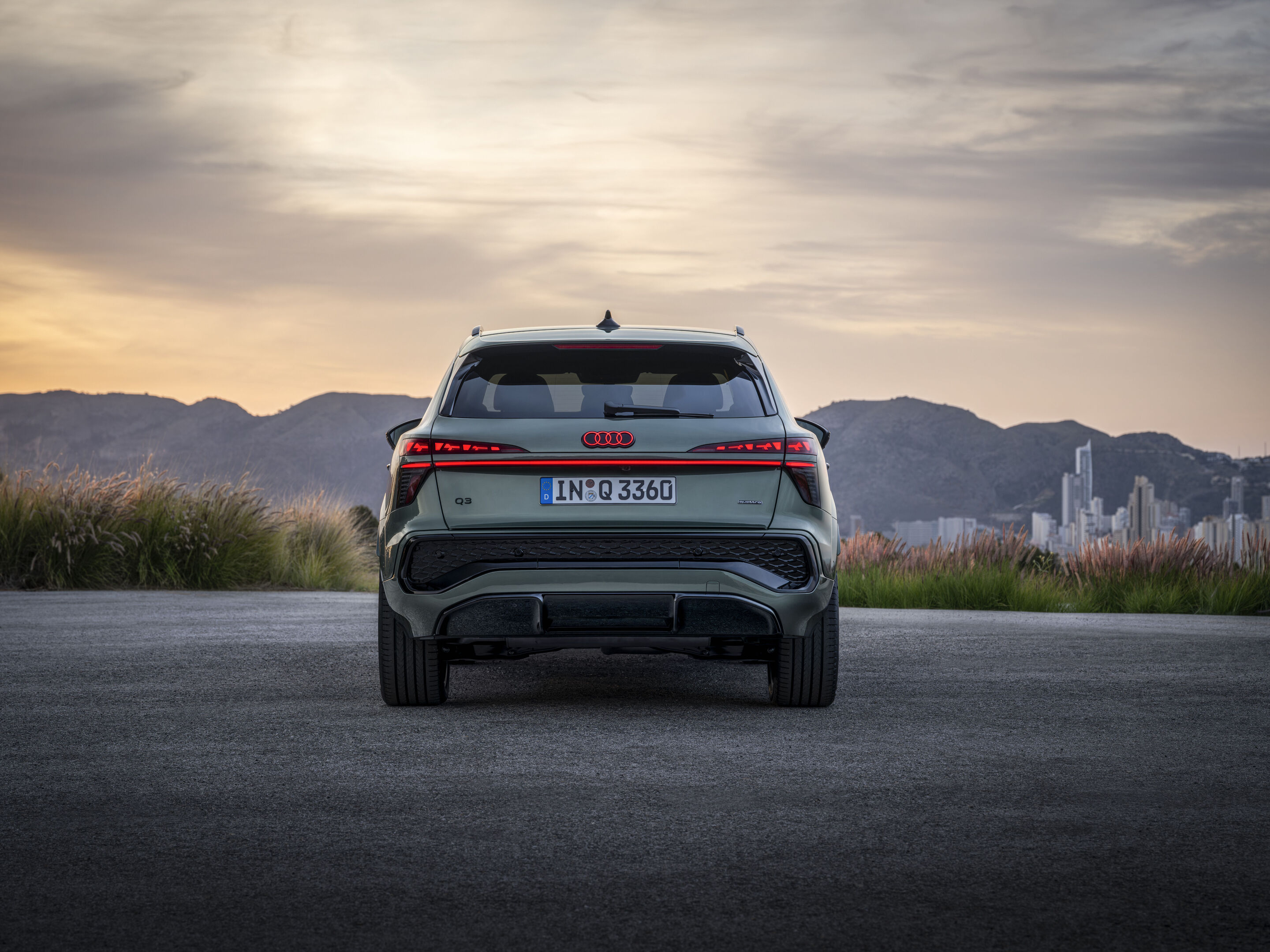 Audi Q3 SUV - Static photo (Logo illumination is only active while headlights are on low beam or high beam),
Colour: Sage green