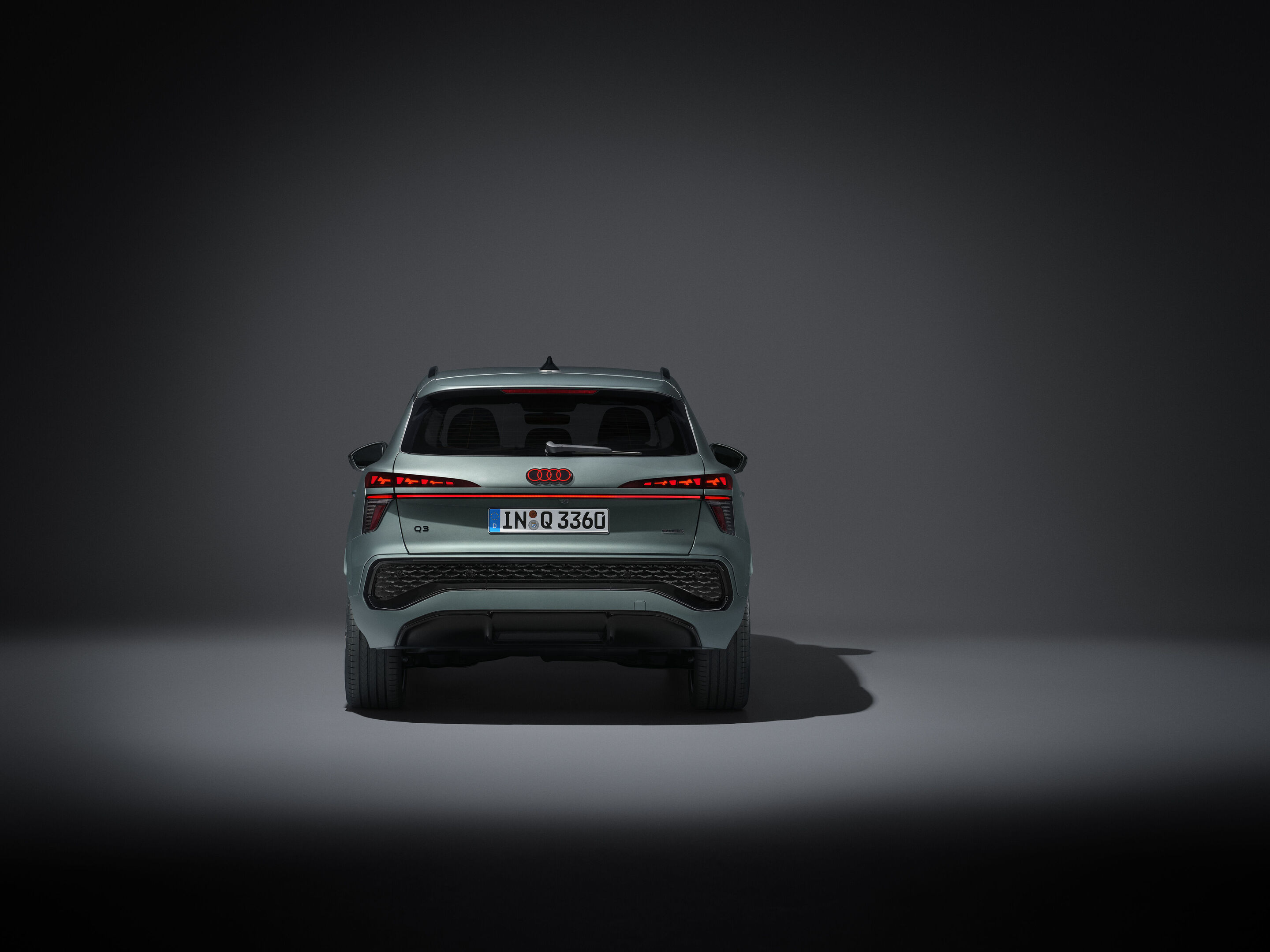 Audi Q3 SUV - Static photo (Logo illumination is only active while headlights are on low beam or high beam),
Colour: Sage green