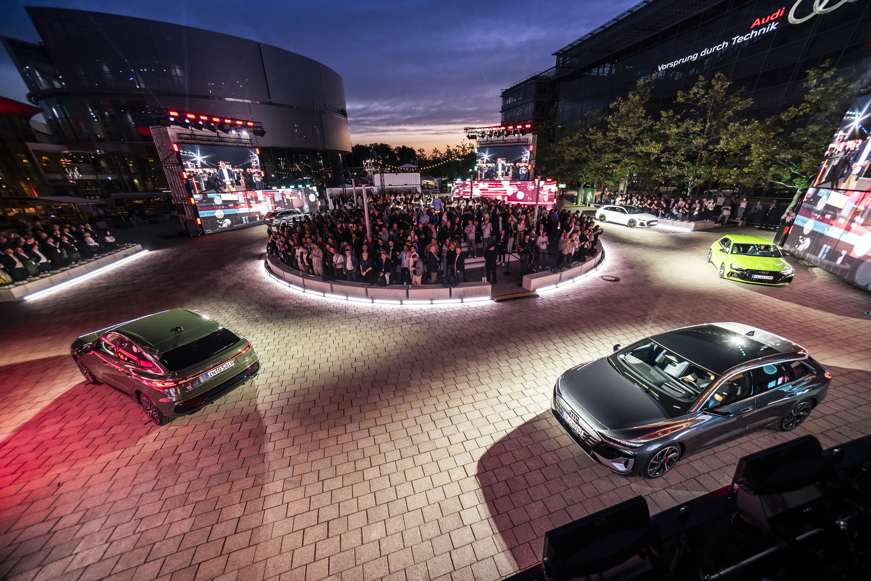 Audi Q3 Global Reveal - At the Audi Forum Ingolstadt, guests and employees experienced a product show with the latest Audi models. The highlight was the immersive unveiling of the all-new Audi Q3 at nightfall.
