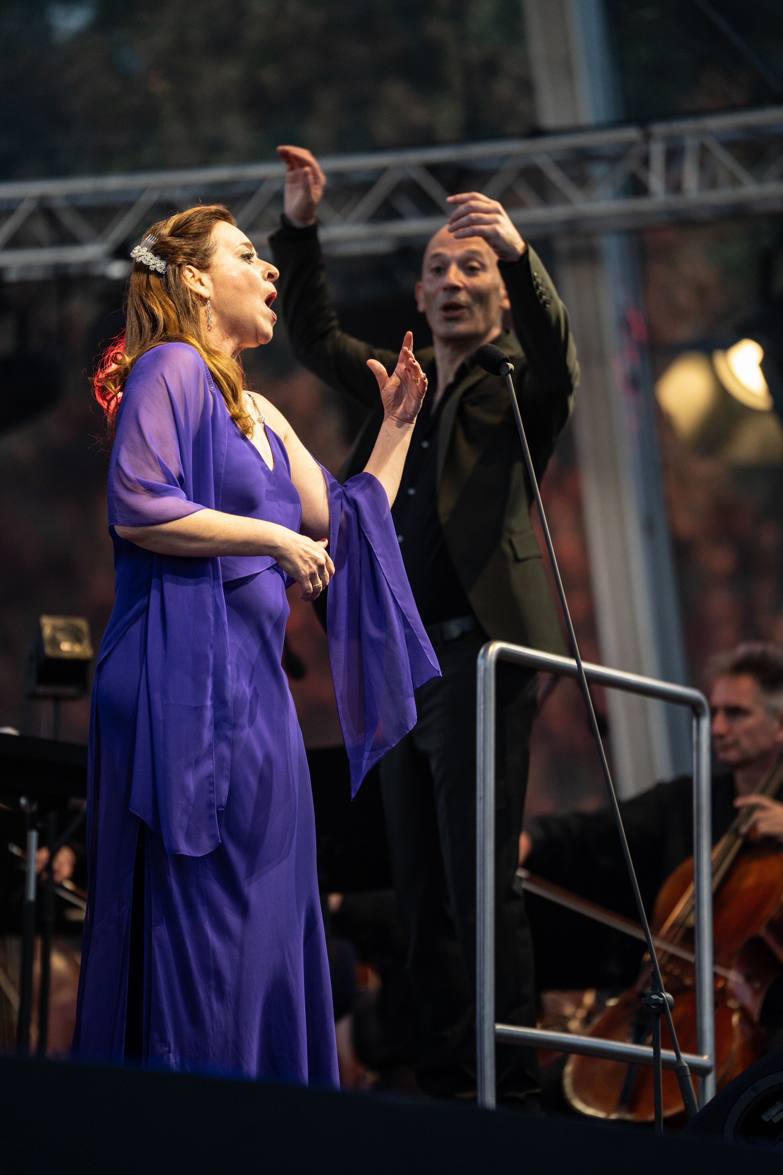Classic Open Air – German–Italian opera night with the Georgian Chamber Orchestra Ingolstadt - Soprano Hila Baggio performs on stage with the Georgian Chamber Orchestra Ingolstadt at the Audi Summer Concerts Classic Open Air event in Klenzepark, with...