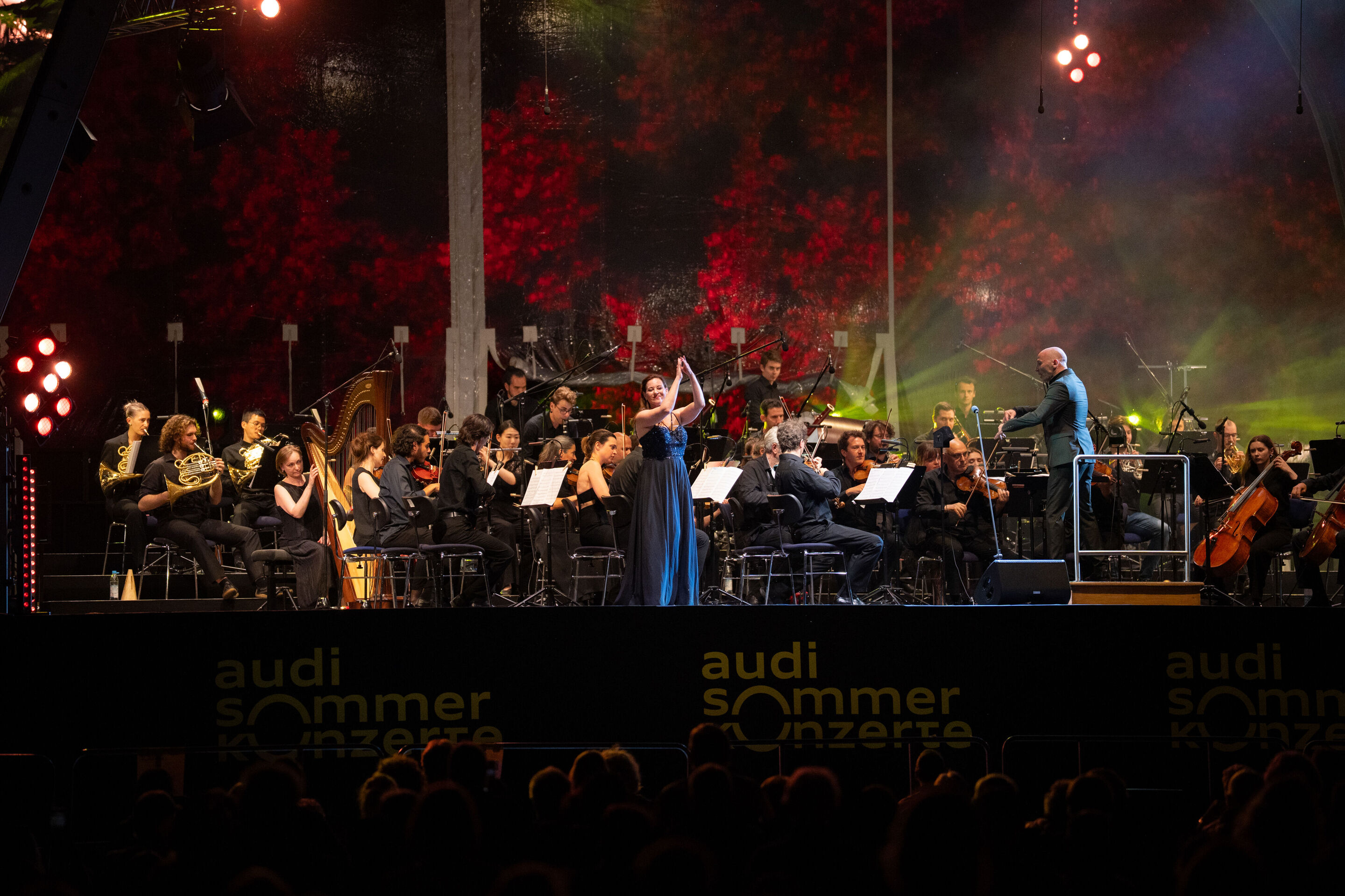 Classic Open Air – German–Italian opera night with the Georgian Chamber Orchestra Ingolstadt - Soprano Hila Baggio, conductor Ariel Zuckermann, and the Georgian Chamber Orchestra Ingolstadt perform on stage at the Audi Summer Concerts Classic Open Air...