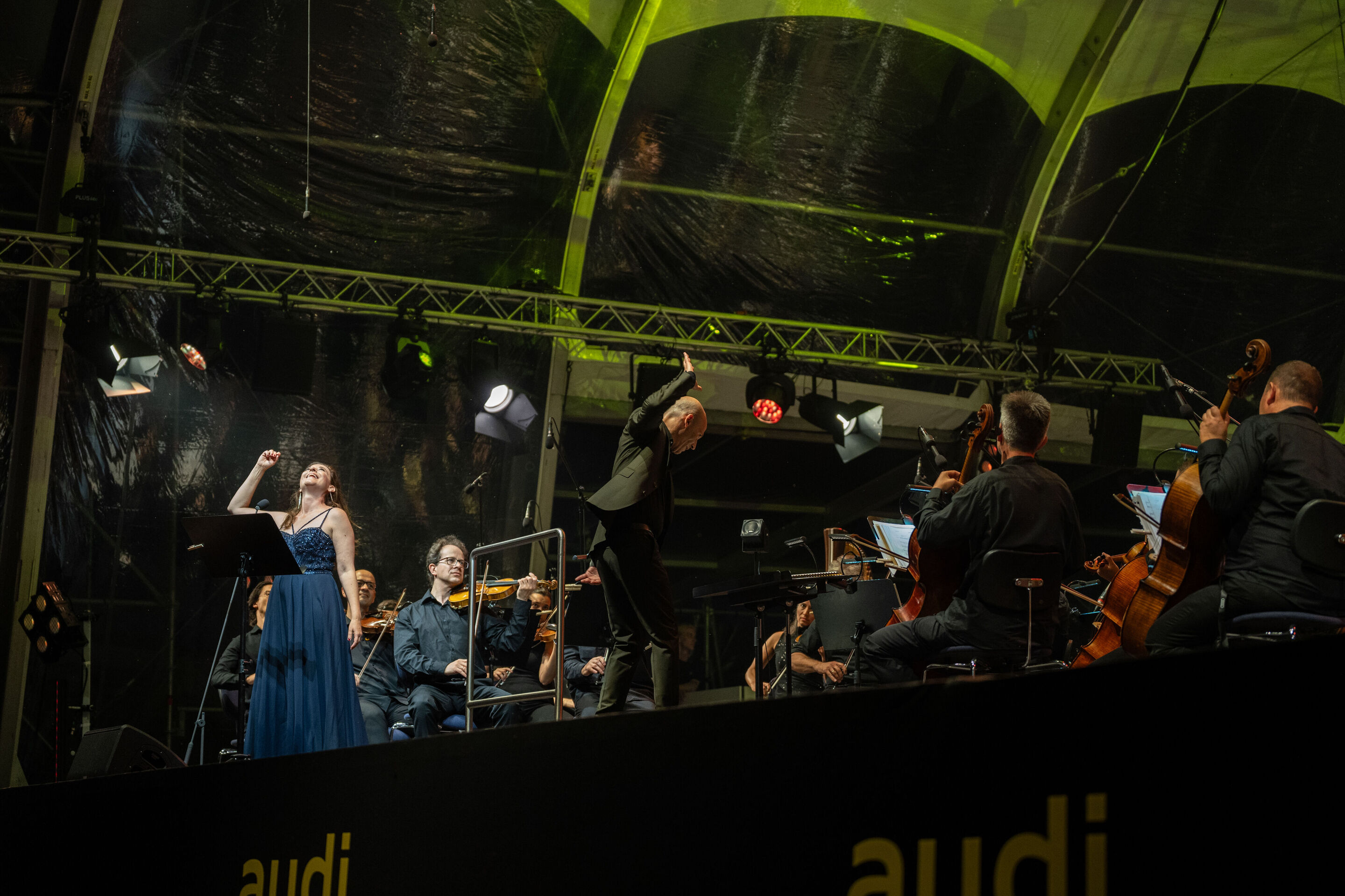 Classic Open Air – German–Italian opera night with the Georgian Chamber Orchestra Ingolstadt - Soprano Hila Baggio, conductor Ariel Zuckermann, and the Georgian Chamber Orchestra Ingolstadt perform on stage at the Audi Summer Concerts Classic Open Air...