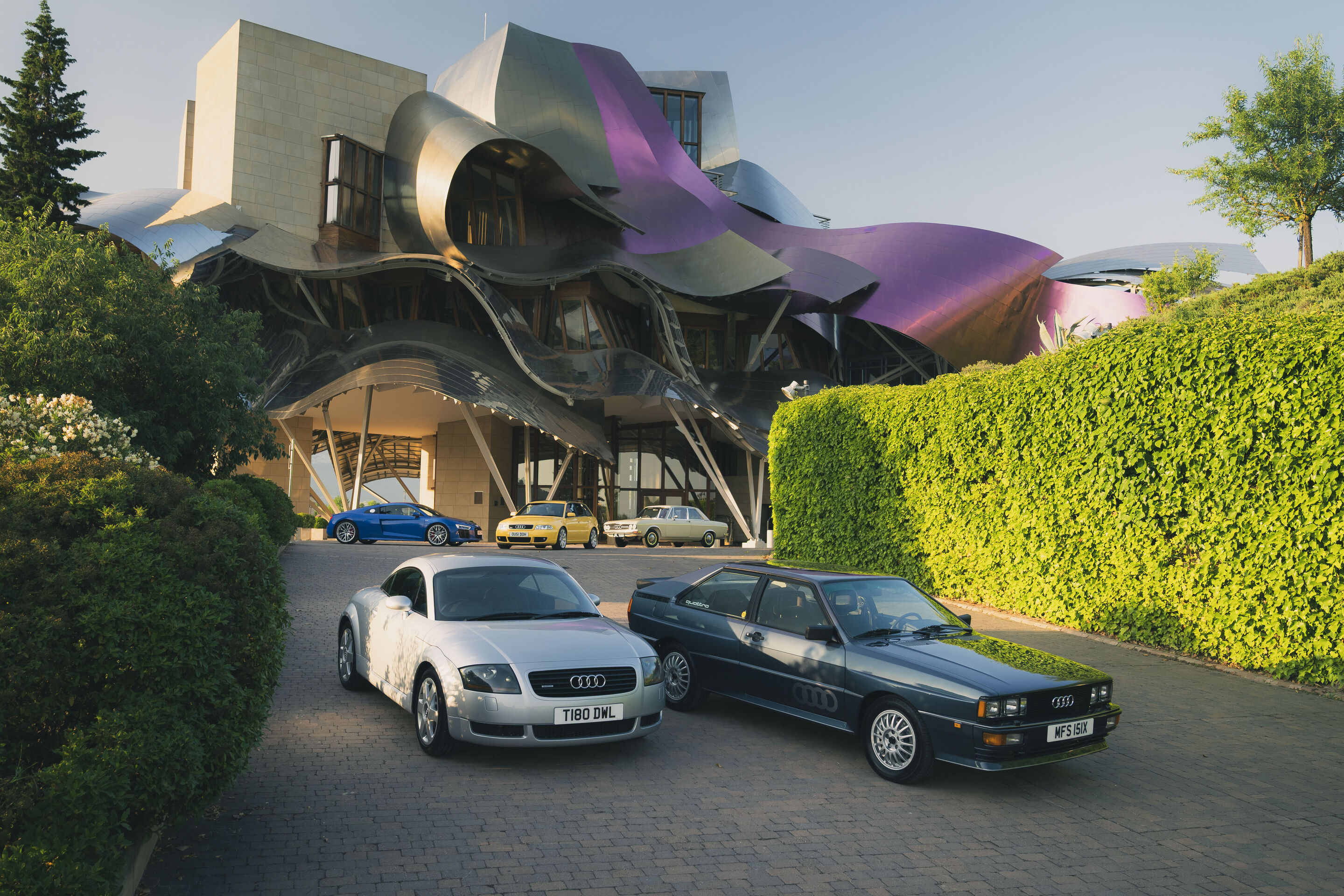 60 years design innovation at Audi - Audi celebrates 60 years of design innovation in Bilbao, Spain, by bringing together a curated selection of iconic vehicles from the heritage fleet of Audi UK:
1st row from the left: Audi TT Coupé quattro (1999), Audi...
