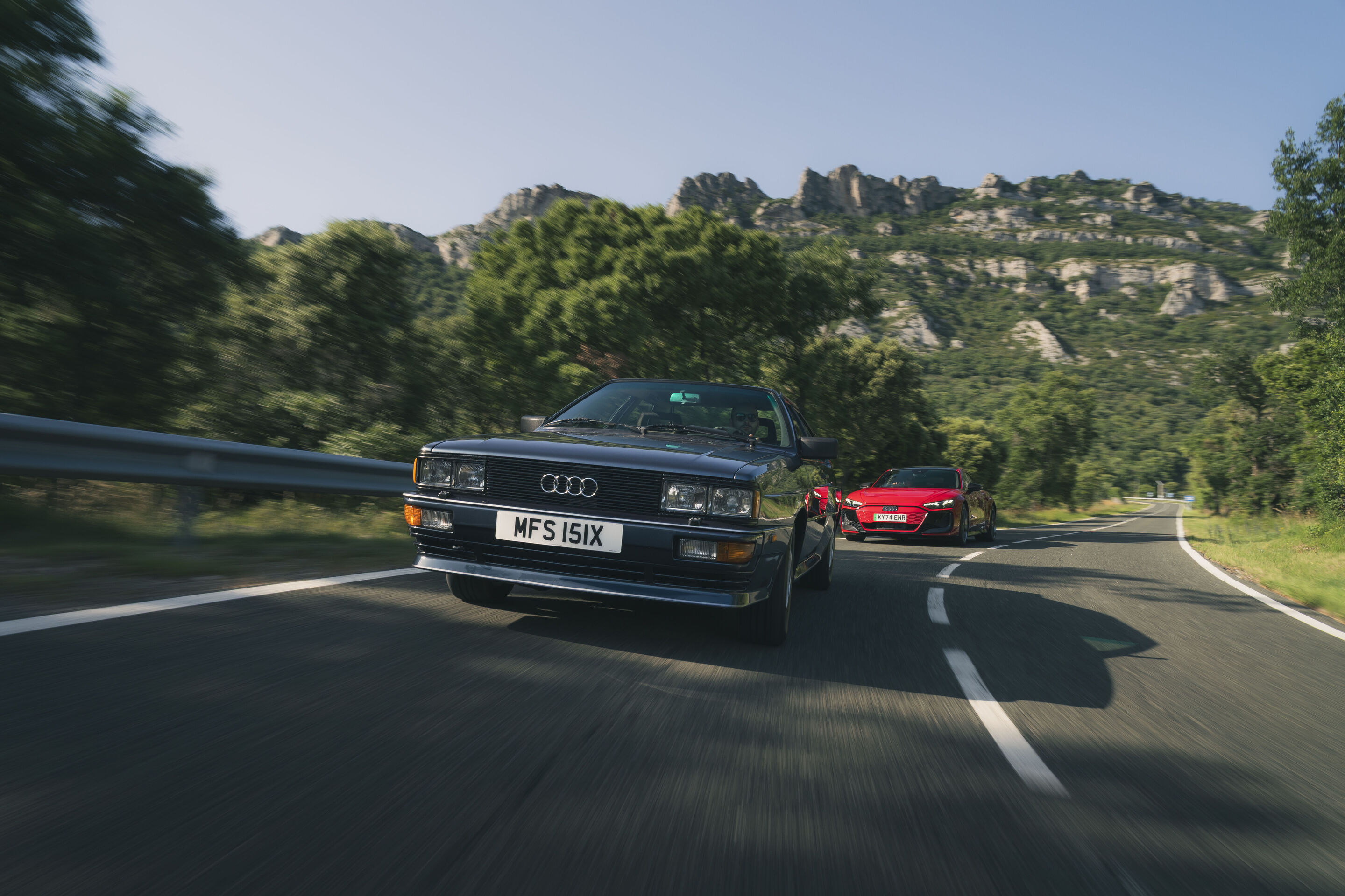 60 years design innovation at Audi - Audi celebrates 60 years of design innovation in Bilbao, Spain, by bringing together a curated selection of iconic vehicles from the heritage fleet of Audi UK:
Front: Audi quattro (1981) 
Behind: Audi RS e-tron GT...