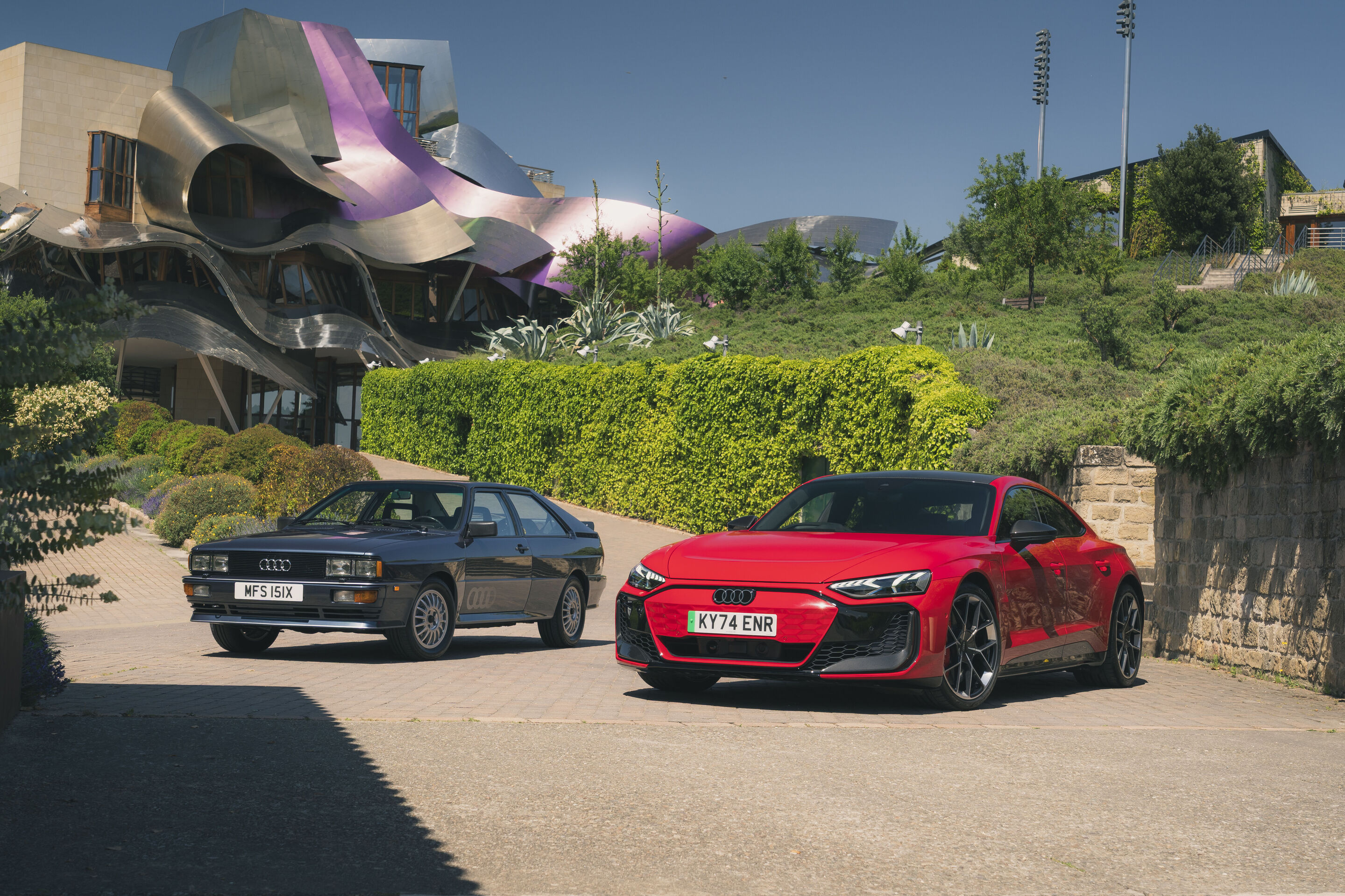 60 years design innovation at Audi - Audi celebrates 60 years of design innovation in Bilbao, Spain, by bringing together a curated selection of iconic vehicles from the heritage fleet of Audi UK:
From the left: Audi quattro (10V) (1981), Audi RS e-tron...