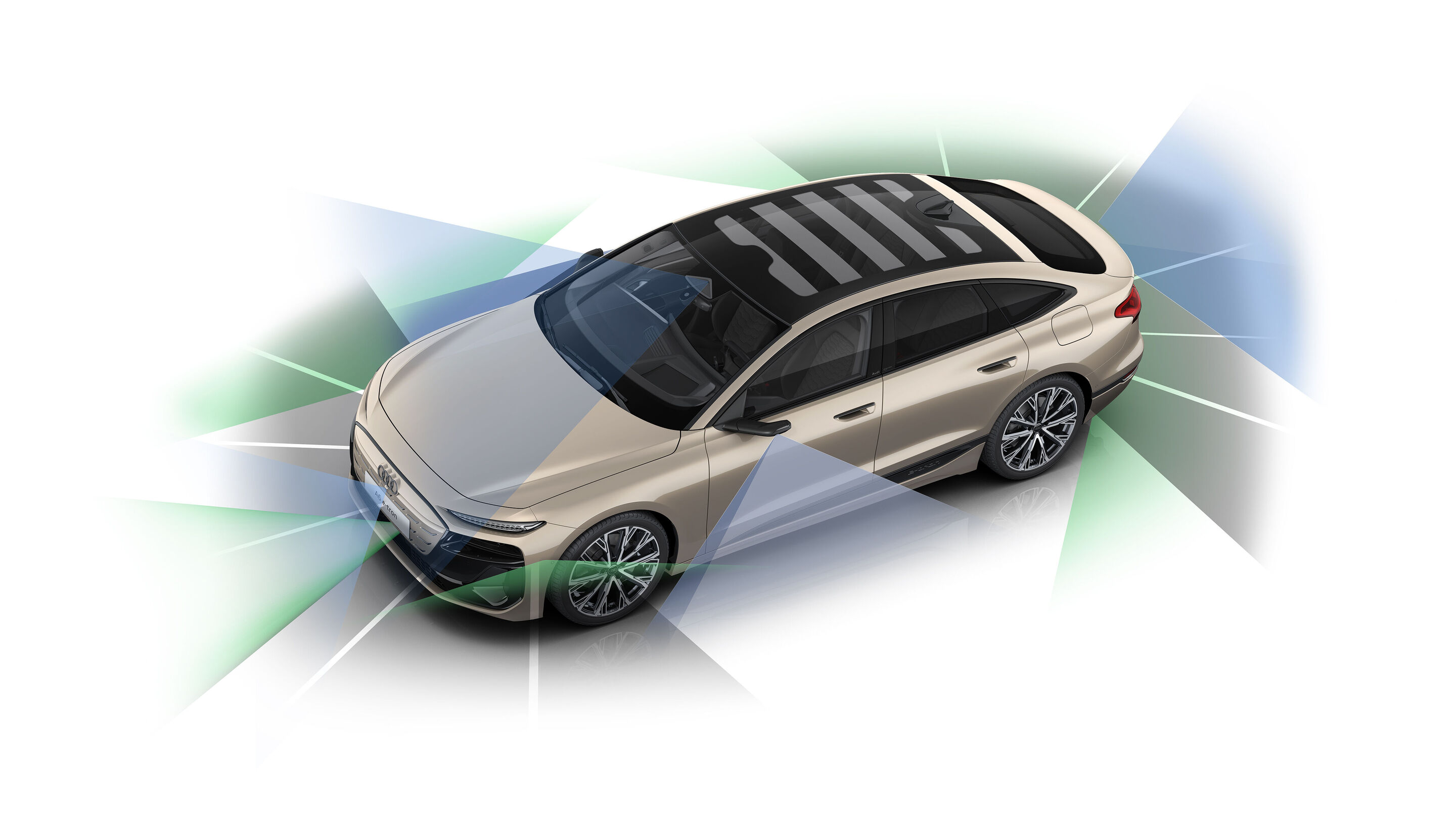 Illustration - A6 Sportback e-tron performance - Sensorfelder der Umfeldüberwachung