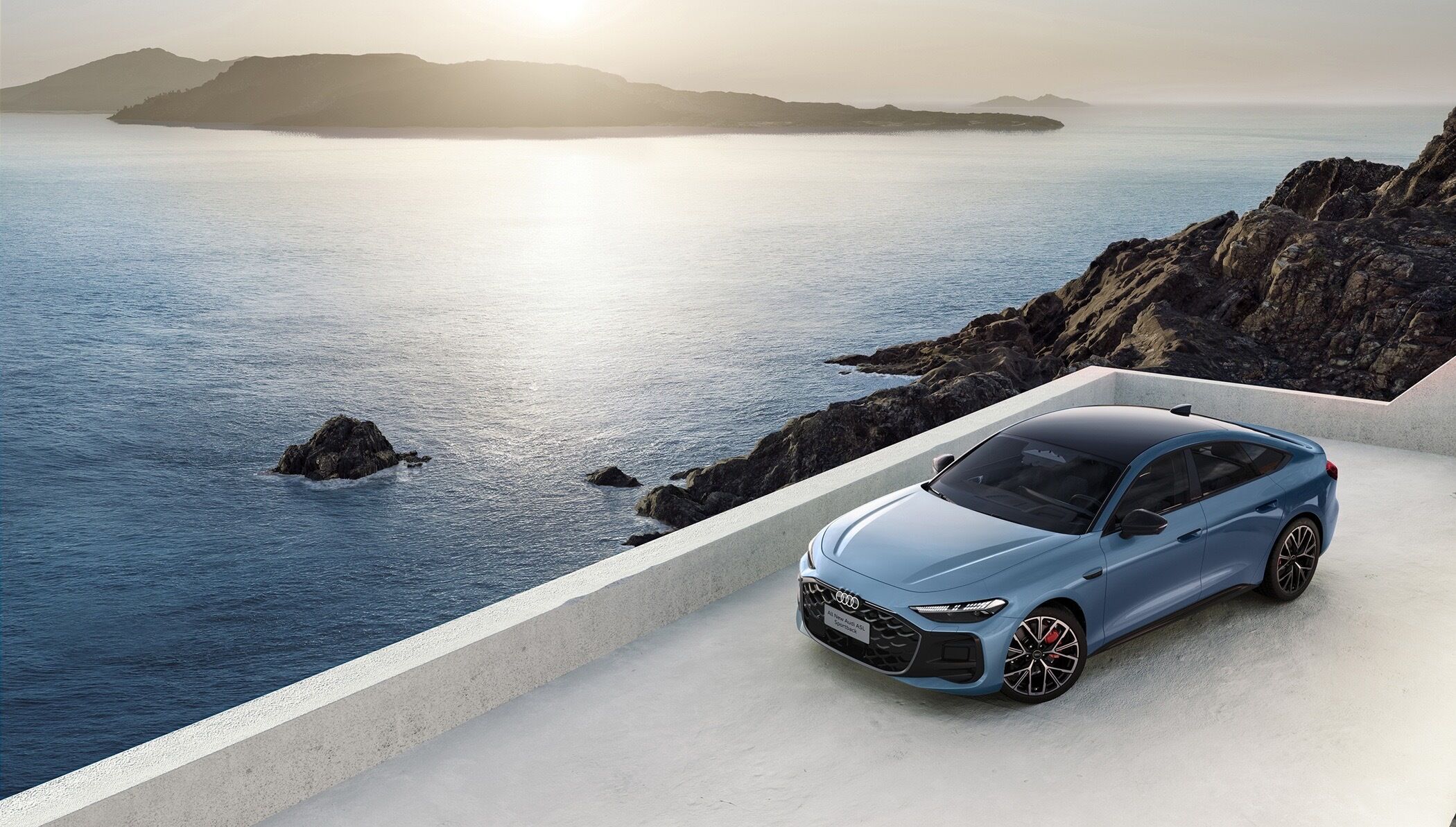 Audi A5L Sportback - Audi A5L Sportback, Outdoor-Standaufnahme, Exterieur, Dreiviertelfrontansicht und Vogelperspektive