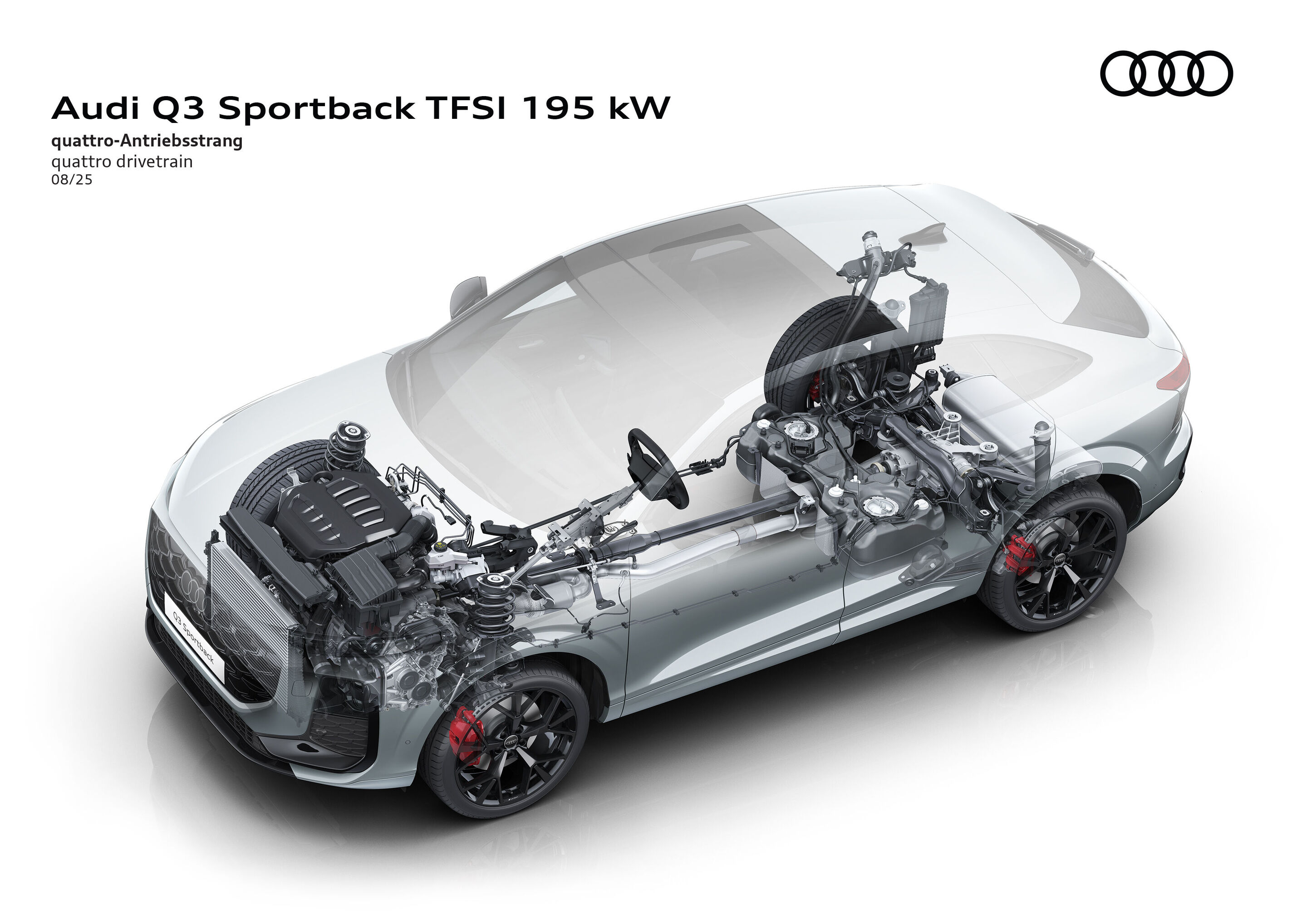 Illustration - Audi Q3 Sportback - The illustration shows the design of the quattro drivetrain in the Audi Q3 Sportback TFSI quattro 195 kW.