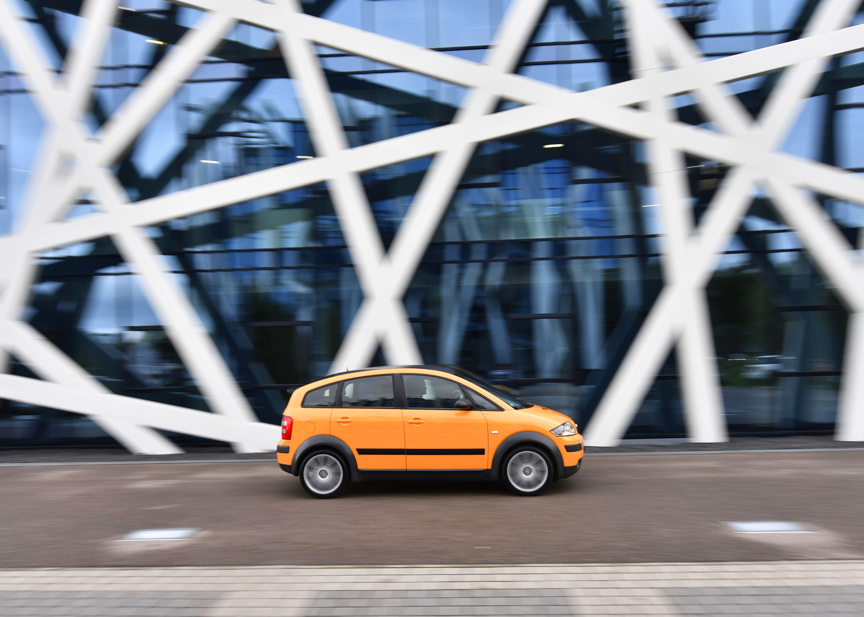 Leading light: the Audi A2 launched 25 years ago - The Audi A2 was launched in 2000 – 25 years ago. The picture shows a side view of the special “colour.storm” edition in Papayaorange, dynamic outdoor shot.